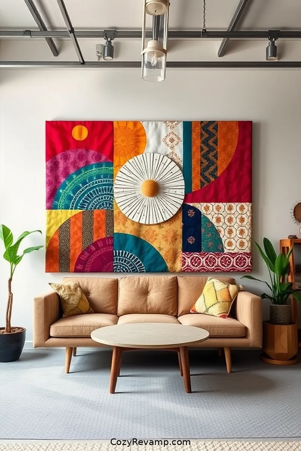Create DIY Wall Art Using Fabric Scraps for 20 Ways to Design a Mid-Century Modern Garage With Upcycled Fabric Material