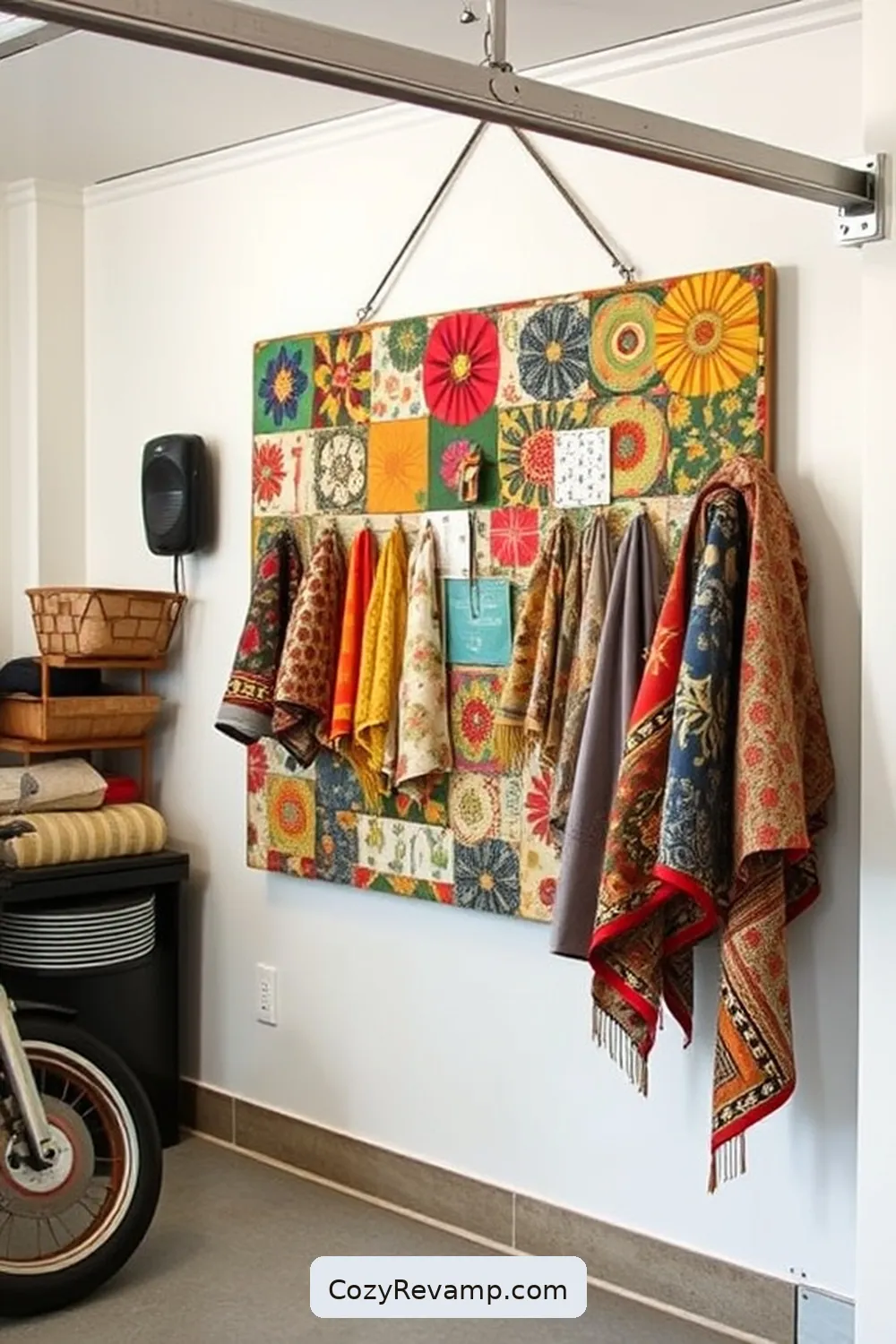 Create a Fabric-Covered Pinboard for 20 Ways to Design a Mid-Century Modern Garage With Upcycled Fabric Material