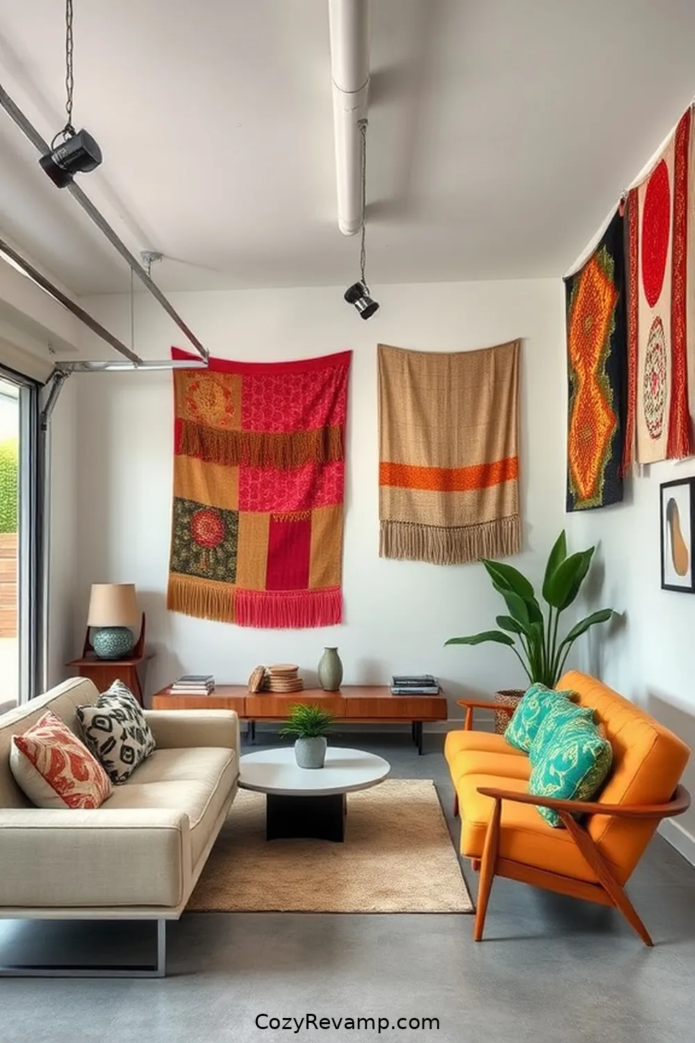 Design Fabric Wall Hangings for Texture for 20 Ways to Design a Mid-Century Modern Garage With Upcycled Fabric Material