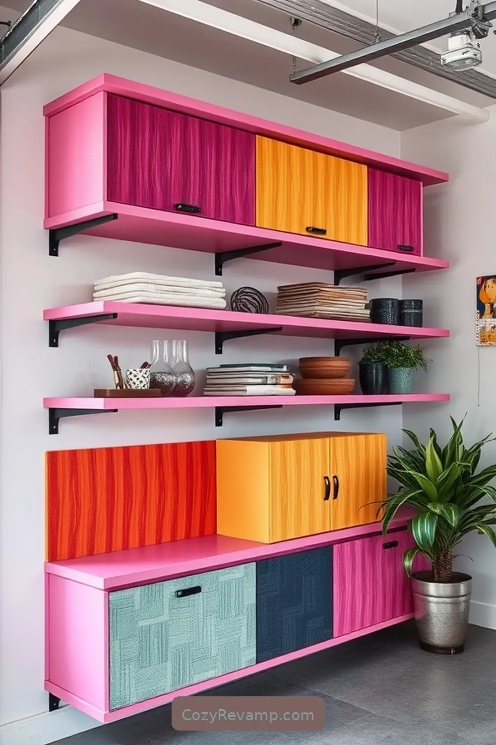 Refurbish Shelves With Fabric Panels for 20 Ways to Design a Mid-Century Modern Garage With Upcycled Fabric Material