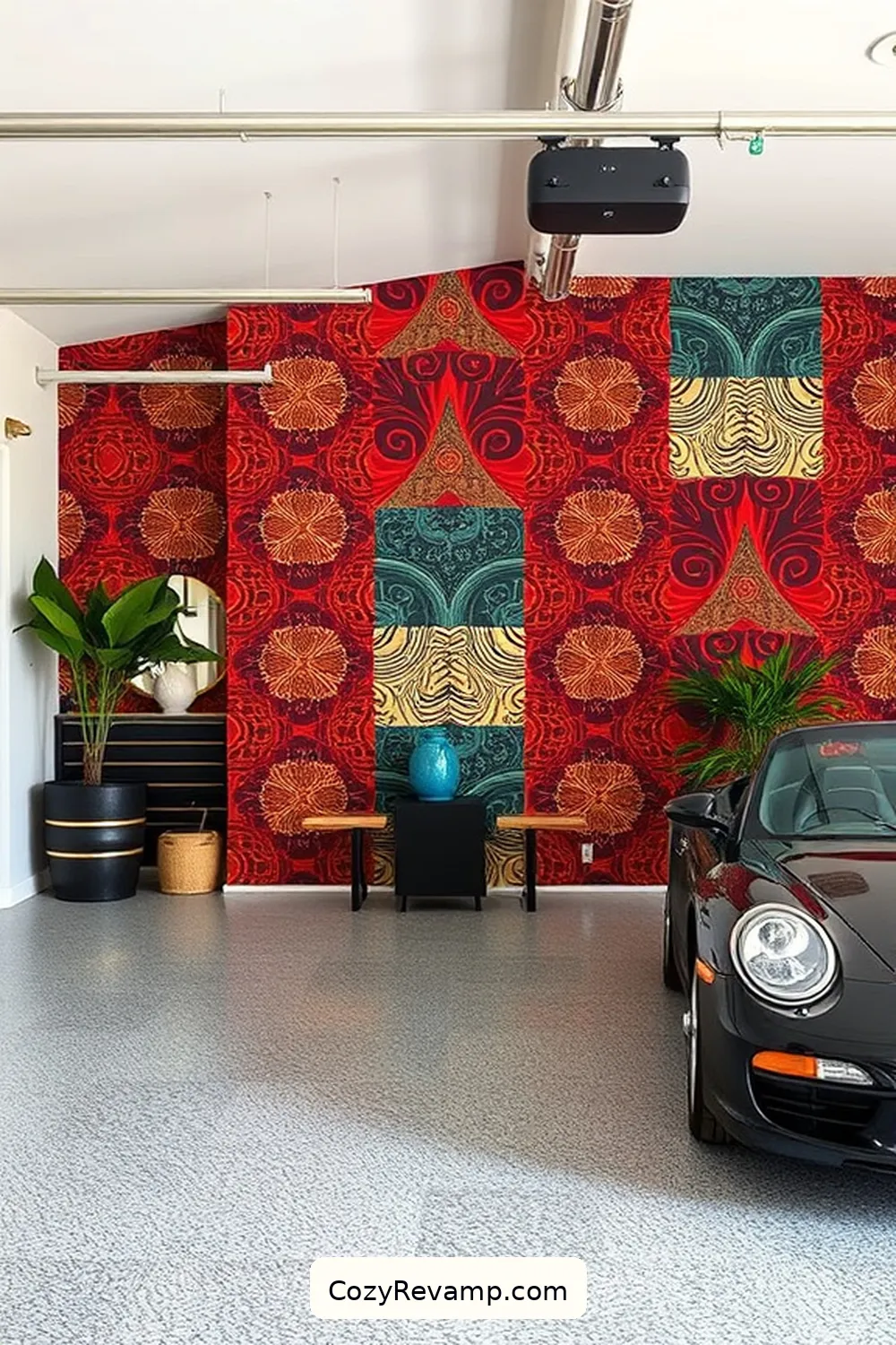 Use Fabric to Create a Statement Wall for 20 Ways to Design a Mid-Century Modern Garage With Upcycled Fabric Material