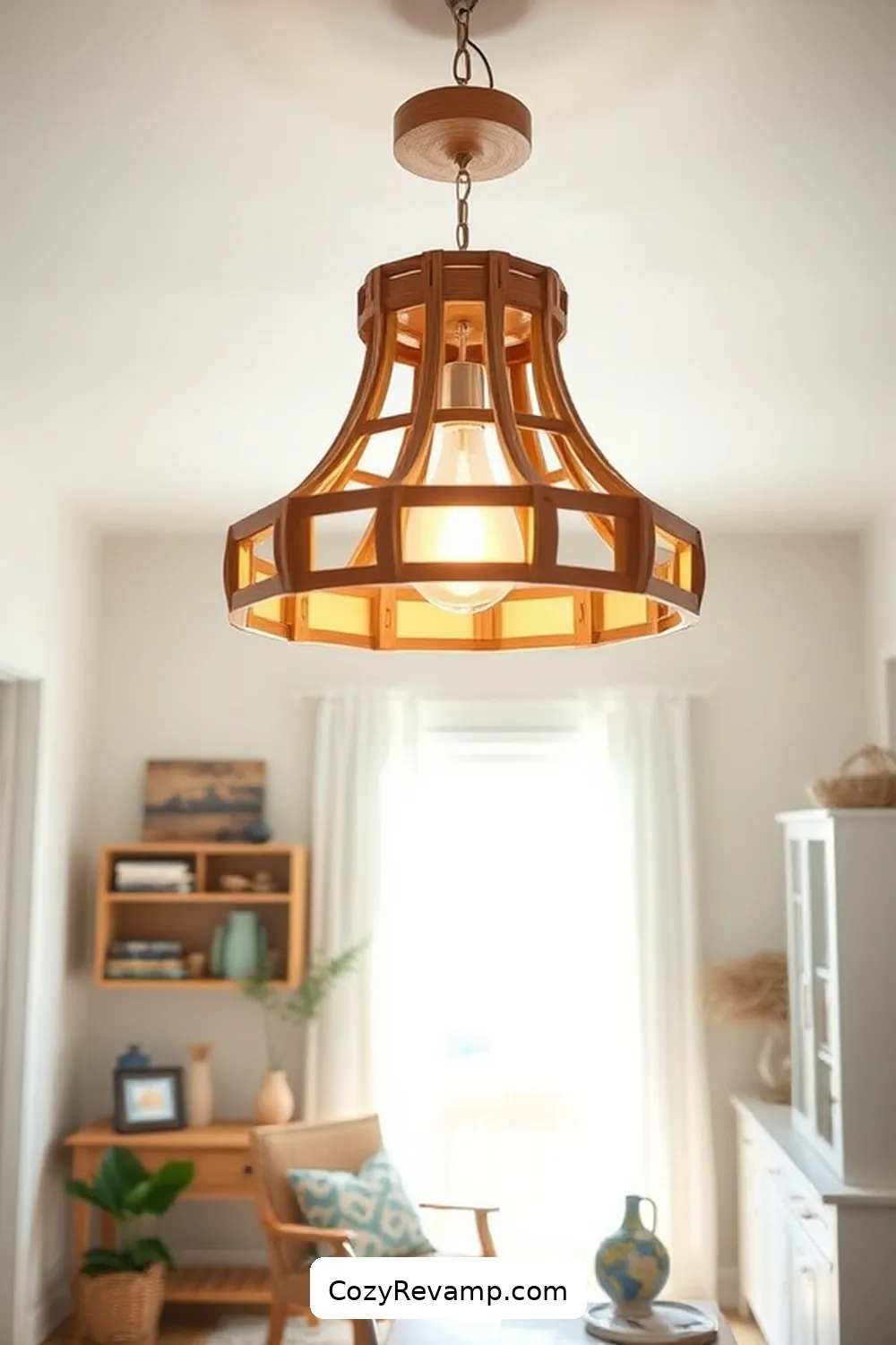 Create a Wood-Crafted Light Fixture for 21 Design Tips for Coastal Home Offices With Recycled Wood Materials