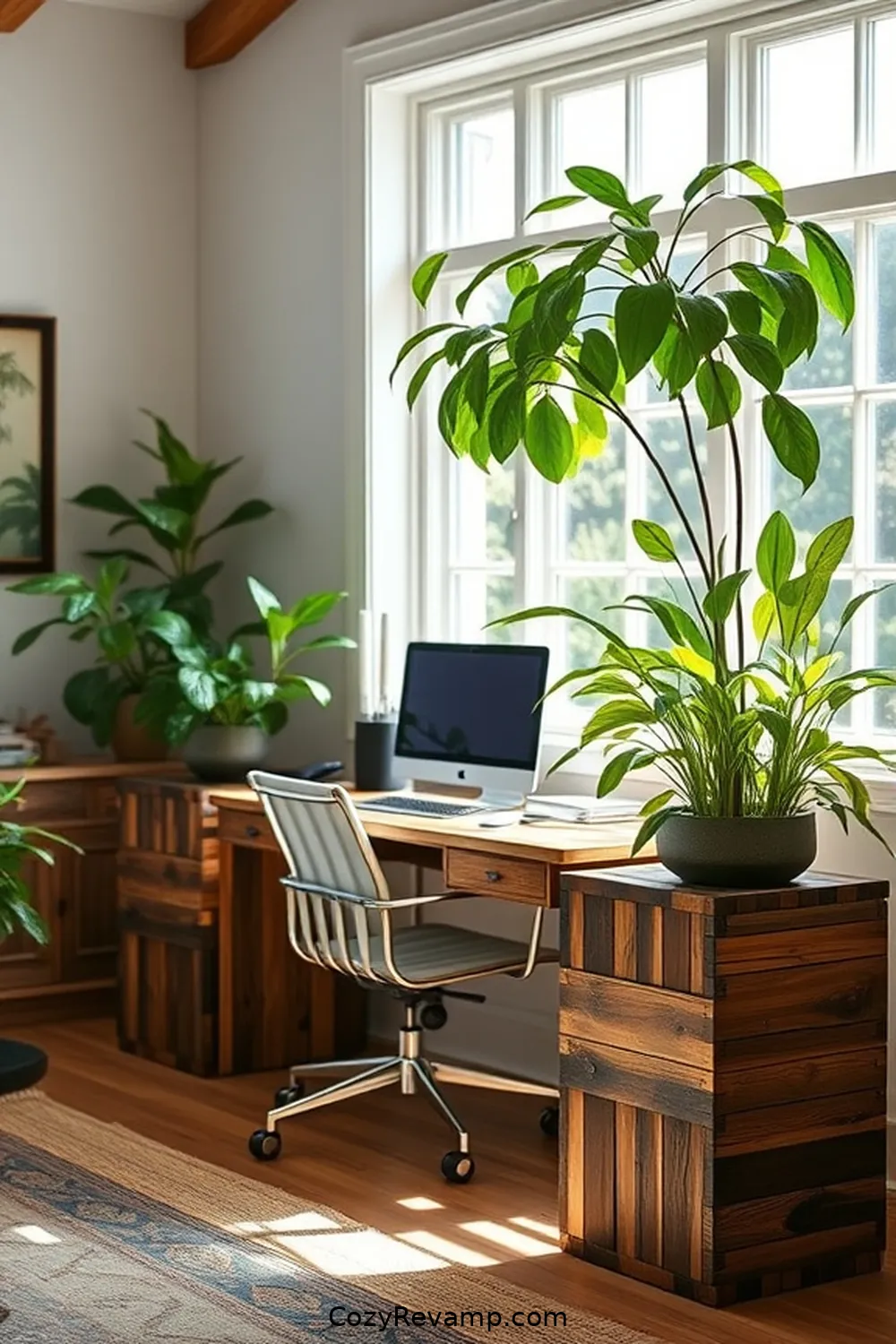 Incorporate Wooden Planters for Greenery for 21 Design Tips for Coastal Home Offices With Recycled Wood Materials