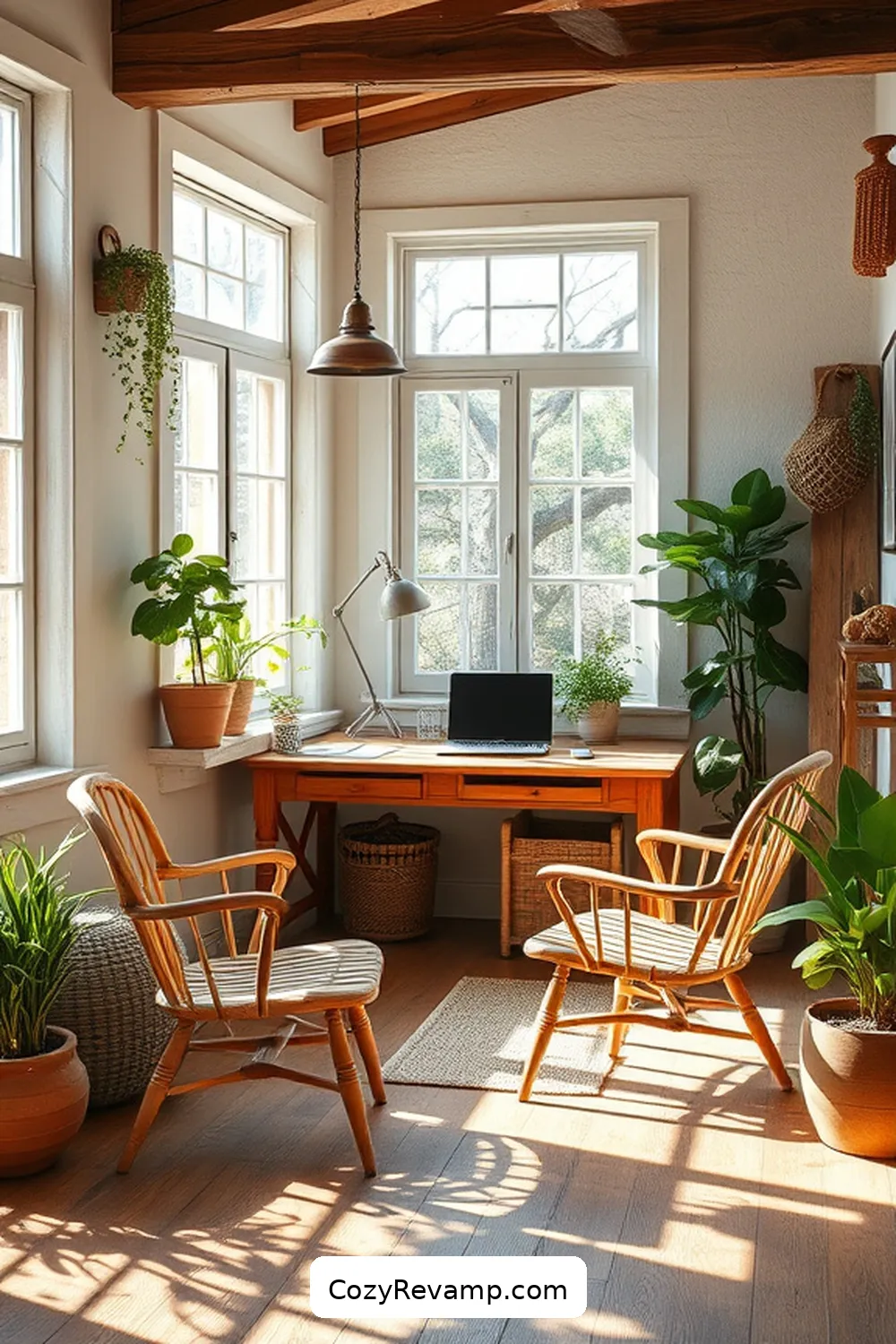 Opt for Vintage Wooden Chairs for 21 Design Tips for Coastal Home Offices With Recycled Wood Materials