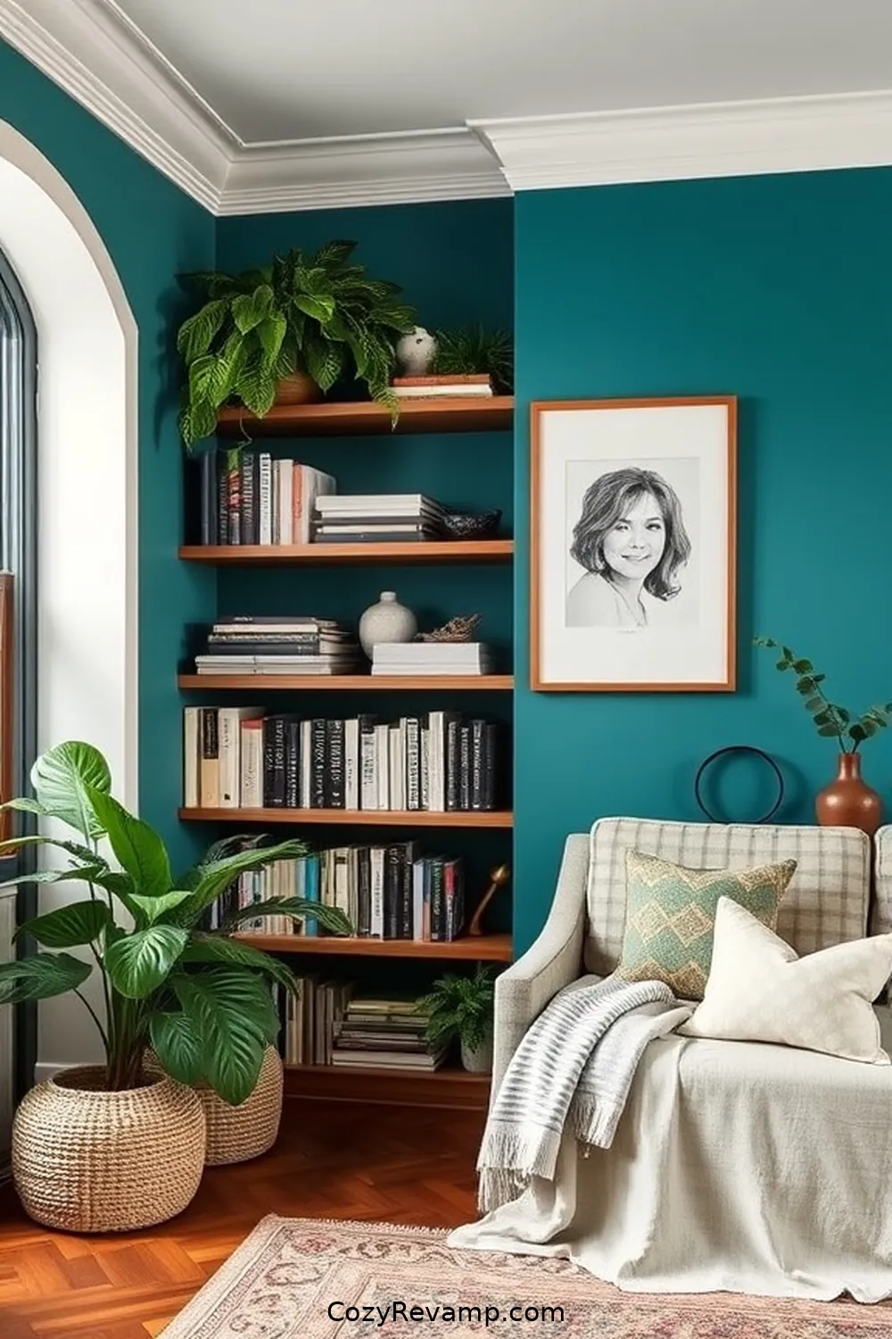 21 Essential Design Tips for a Modern Farmhouse Library With Organic Cotton Material 20 Implement a Colorful Accent Wall for 21 Essential Design Tips for a Modern Farmhouse Library With Organic Cotton Material