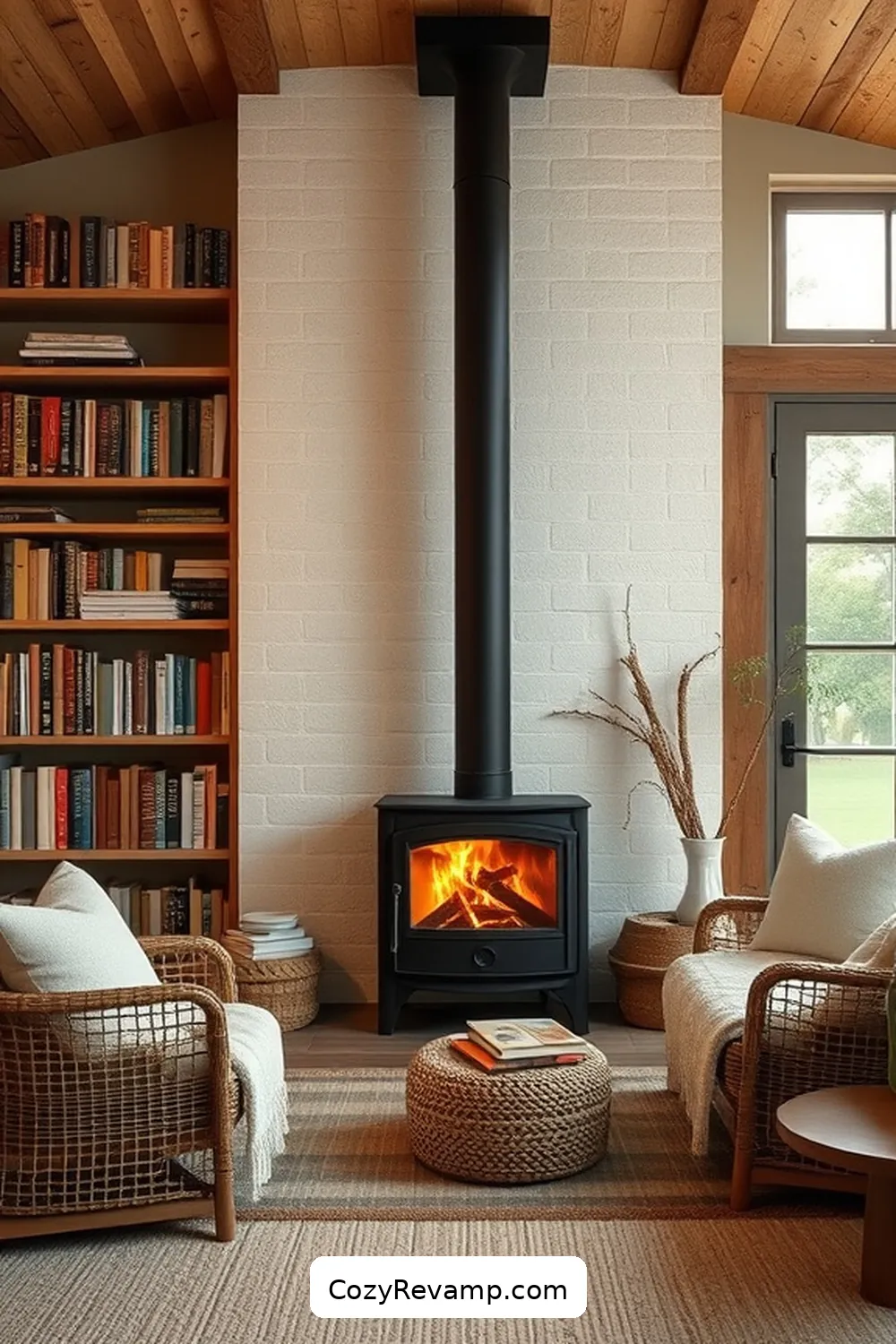 21 Essential Design Tips for a Modern Farmhouse Library With Organic Cotton Material 17 Integrate a Fireplace or Wood Stove for 21 Essential Design Tips for a Modern Farmhouse Library With Organic Cotton Material
