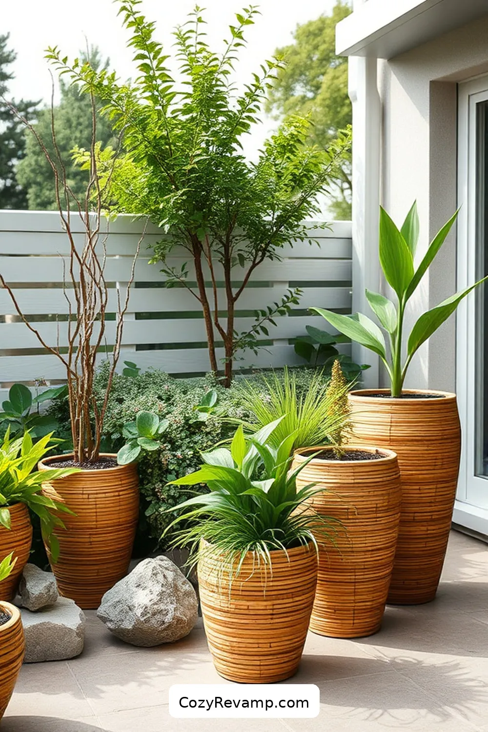 21 Essential Elements of Scandinavian Outdoor Patios With Bamboo Material 15 Artistic Planters for 21 Essential Elements of Scandinavian Outdoor Patios With Bamboo Material