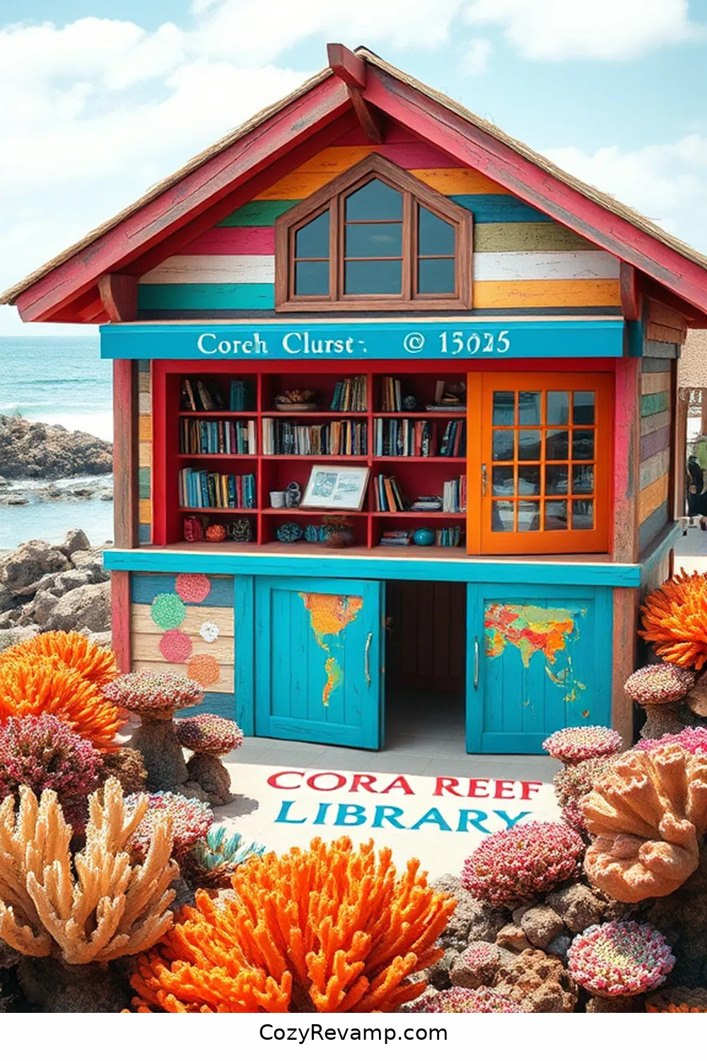 The Coral Reef Library for 21 Inspiring Coastal Libraries With Reclaimed Materials