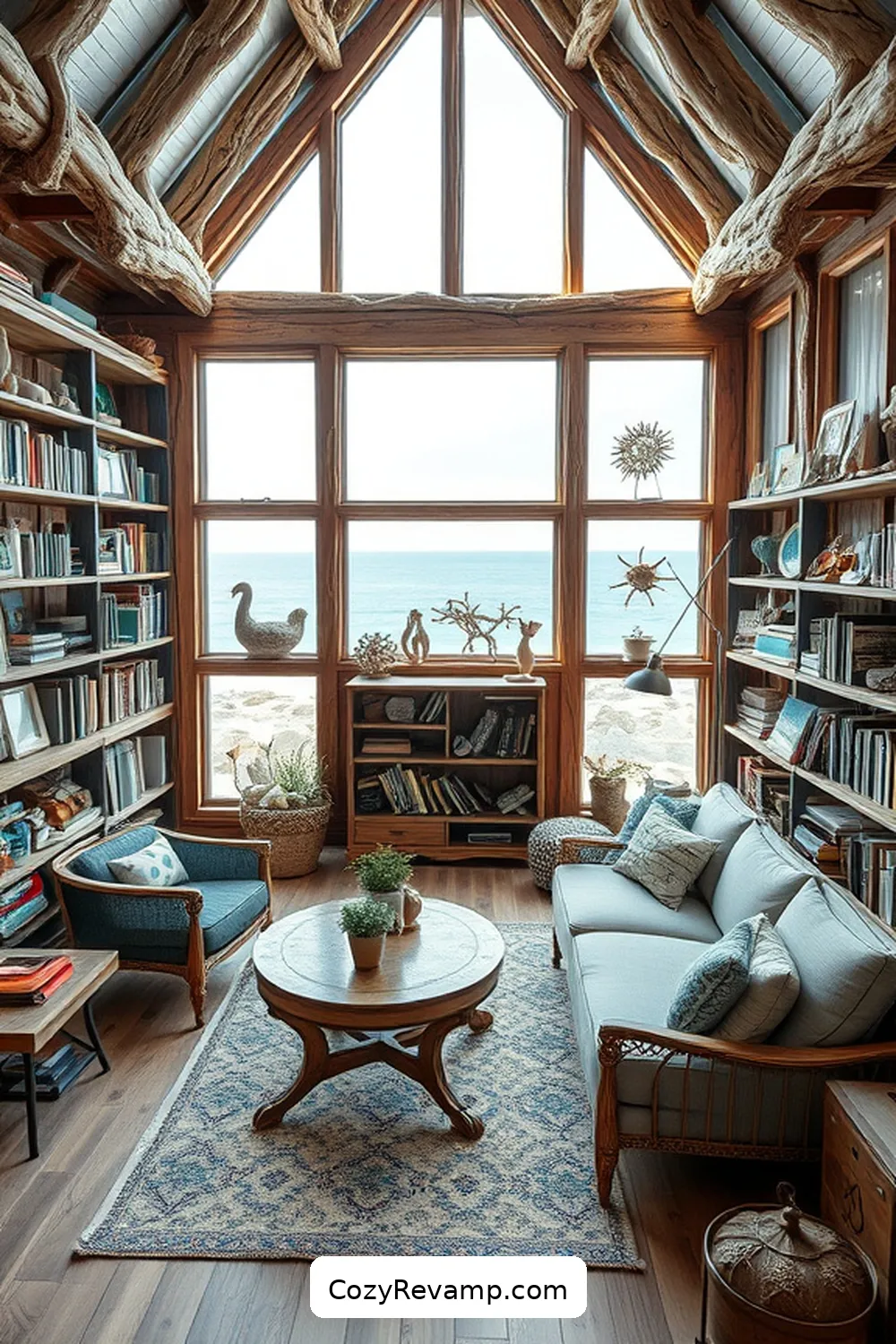 The Marine Salvage Library for 21 Inspiring Coastal Libraries With Reclaimed Materials