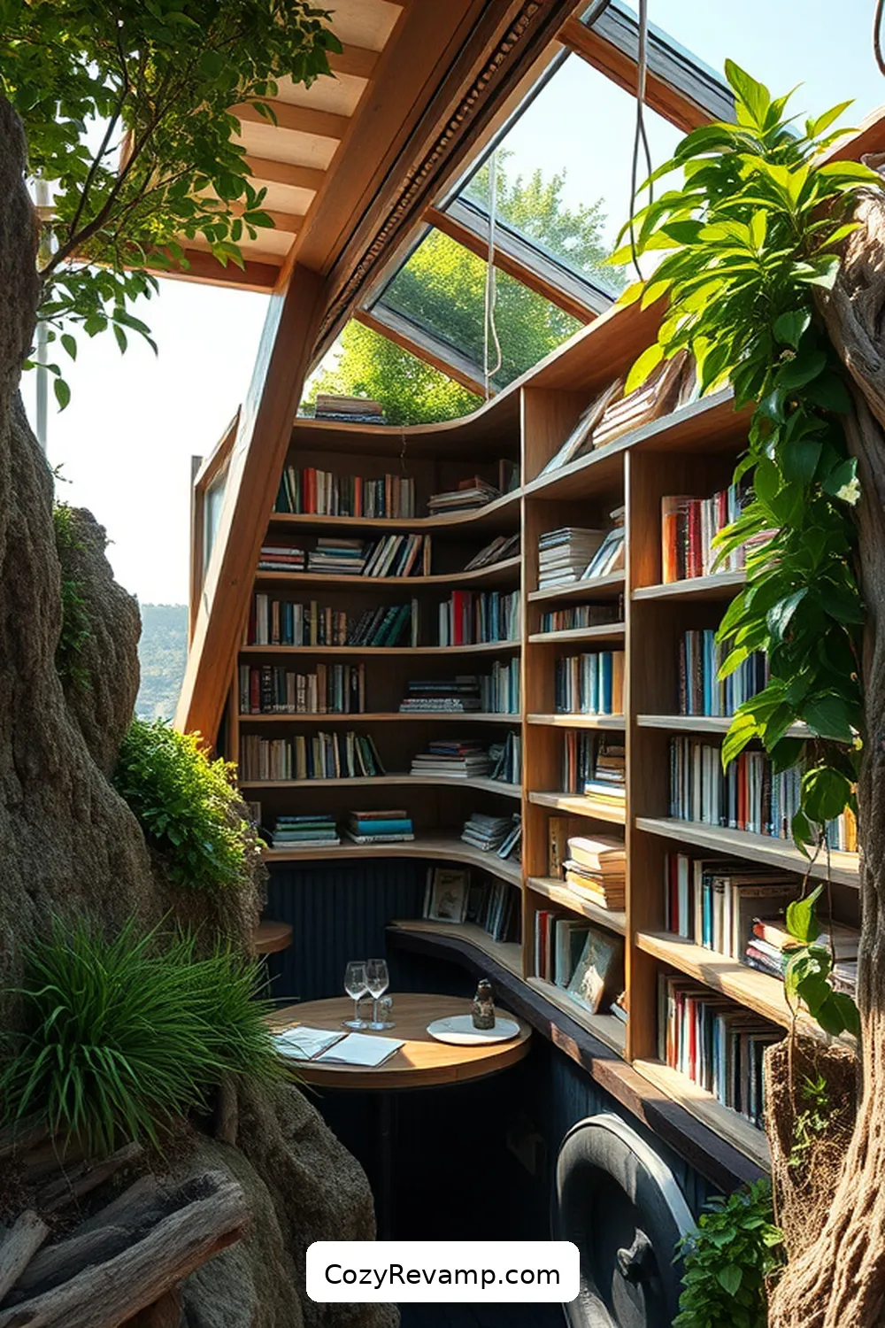 The Vintage Boat Library for 21 Inspiring Coastal Libraries With Reclaimed Materials
