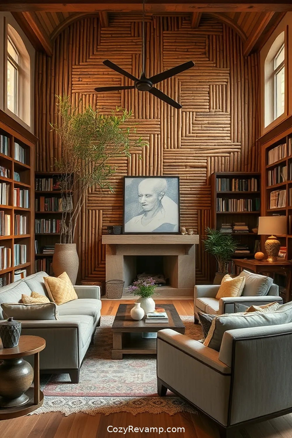 Bamboo Accent Walls for 21 Inspiring Ideas for a Rustic Library Using Bamboo Material