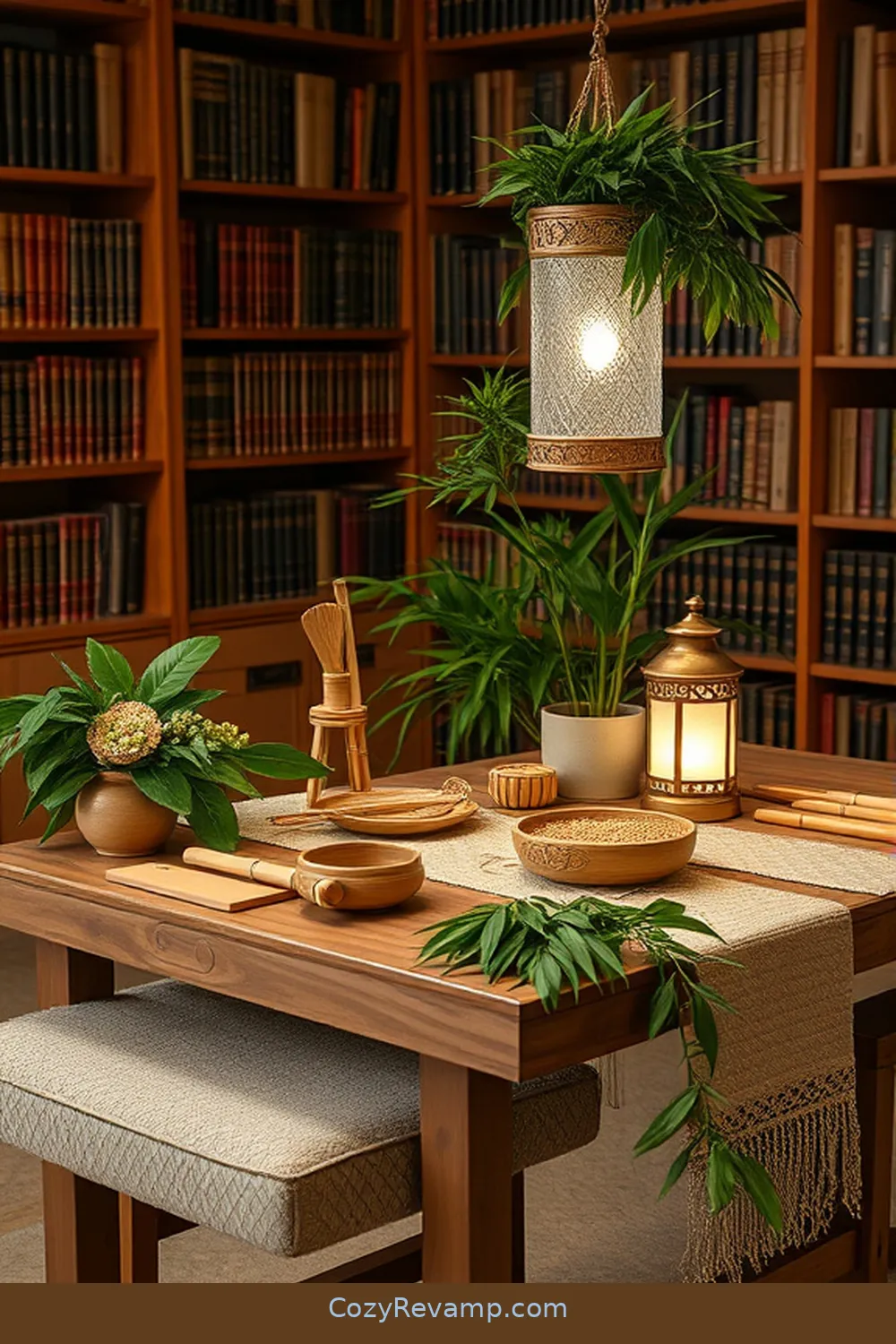 Bamboo Crafting Table for 21 Inspiring Ideas for a Rustic Library Using Bamboo Material