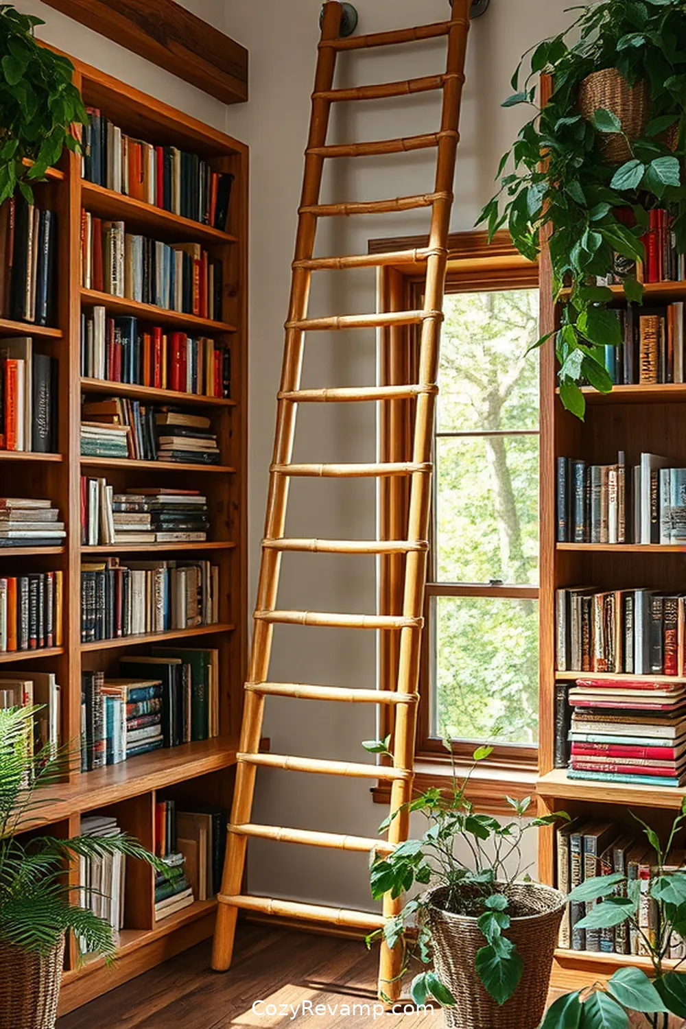 Bamboo Ladder for Book Display for 21 Inspiring Ideas for a Rustic Library Using Bamboo Material