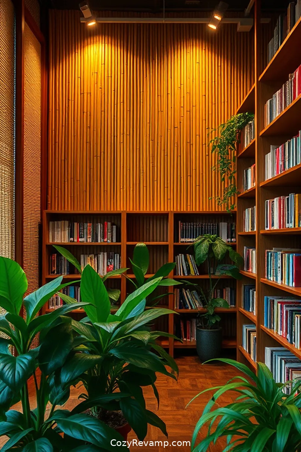 Incorporating Bamboo Wall Panels for 21 Inspiring Ideas for a Rustic Library Using Bamboo Material