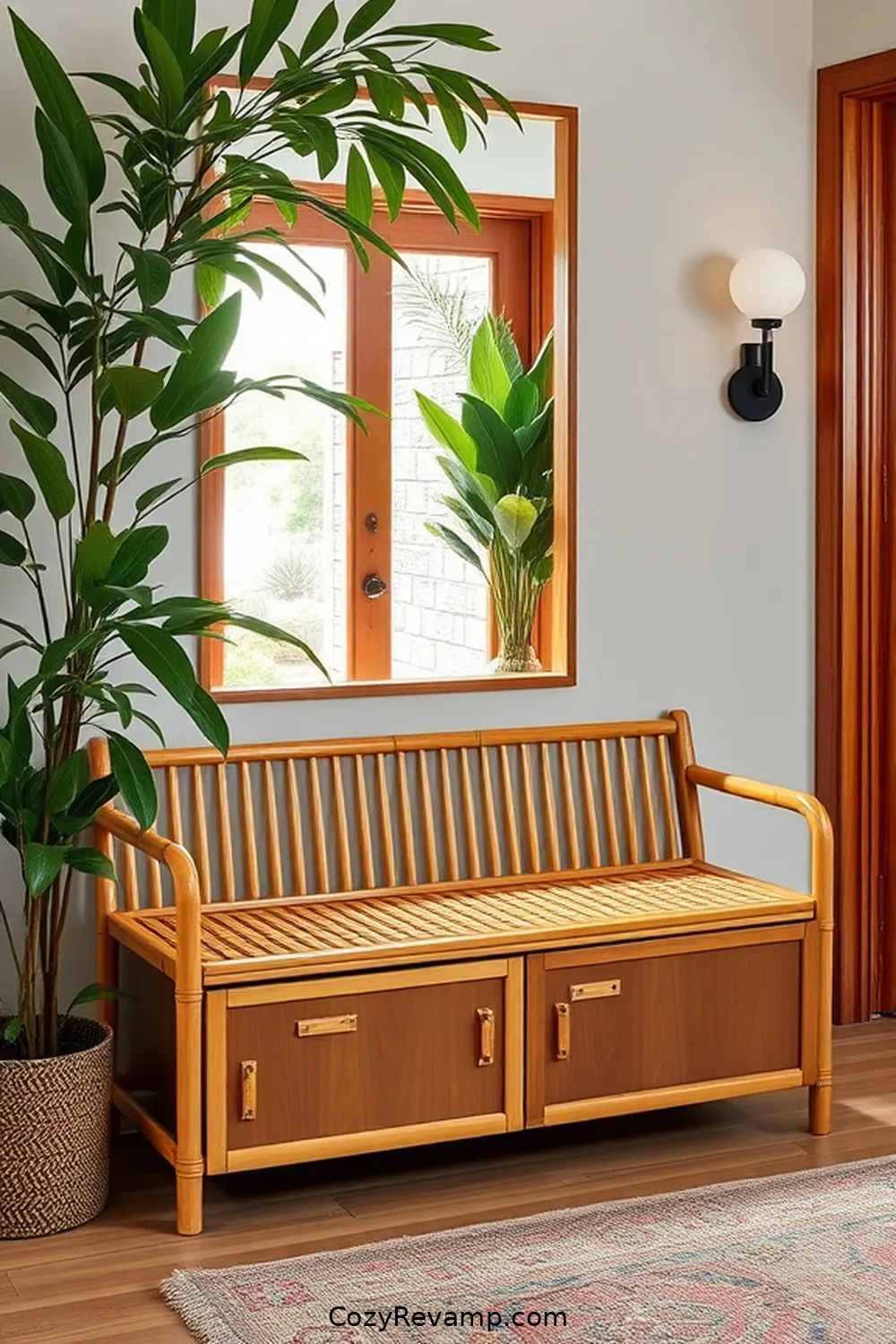 21 Inspiring Mid-Century Modern Entryways Utilizing Bamboo Material 3 Sleek Bamboo Bench With Built-In Storage for 21 Inspiring Mid-Century Modern Entryways Utilizing Bamboo Material