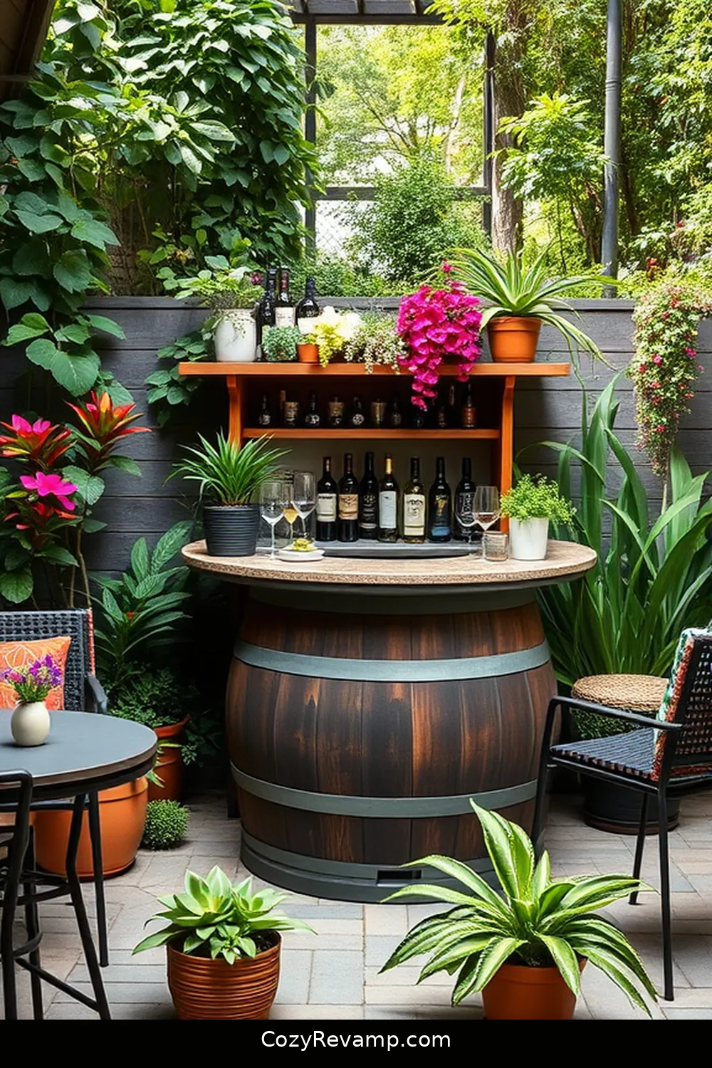 21 Inspiring Mid-Century Modern Outdoor Patio Ideas With Reclaimed Materials 13 Upcycled Wine Barrel Bar for 21 Inspiring Mid-Century Modern Outdoor Patio Ideas With Reclaimed Materials