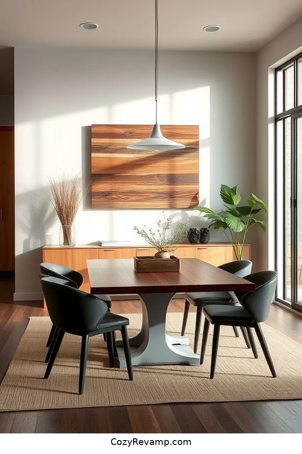 Artistic Touches With Reclaimed Wood Wall Art for 21 Inspiring Minimalist Dining Rooms With Reclaimed Materials
