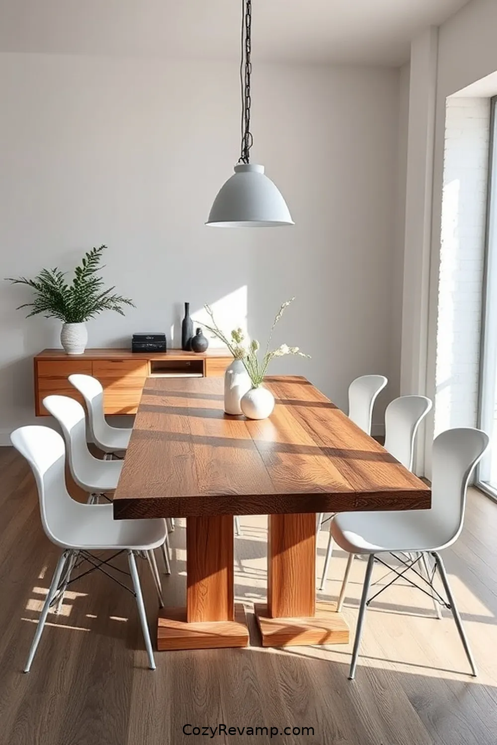 Monochromatic Palette Enhanced by Reclaimed Materials for 21 Inspiring Minimalist Dining Rooms With Reclaimed Materials