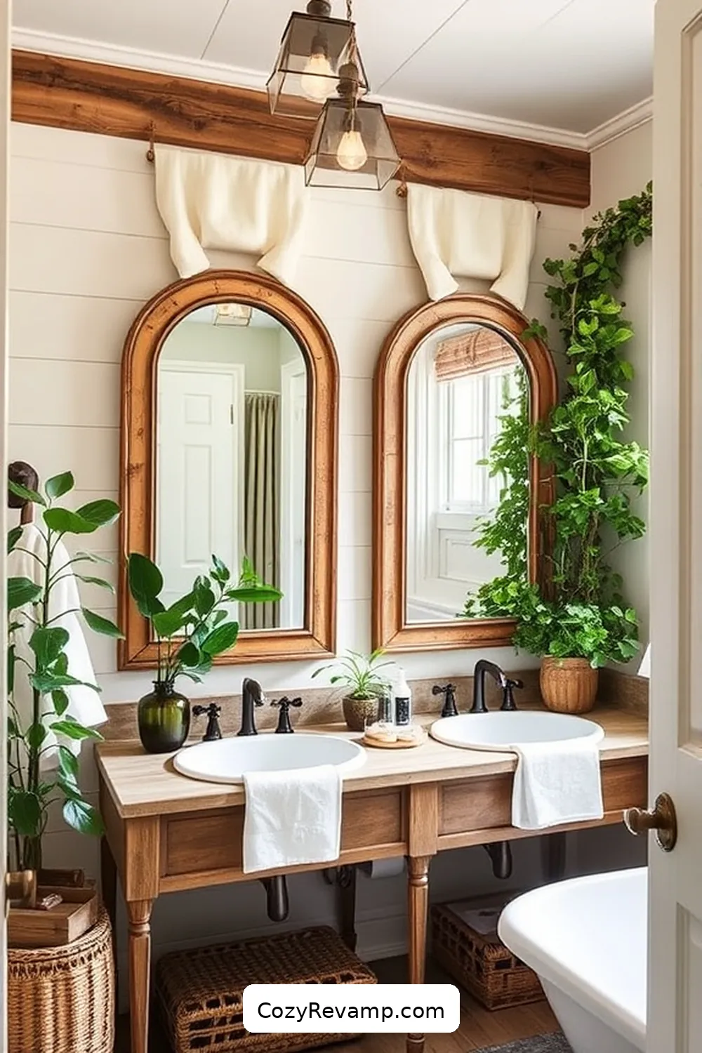 21 Inspiring Modern Farmhouse Bathroom Ideas With Upcycled Fabric Materials 13 12. Fabric-Covered Mirrors for 21 Inspiring Modern Farmhouse Bathroom Ideas With Upcycled Fabric Materials