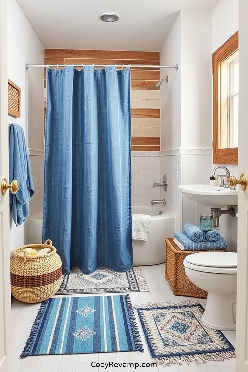 21 Inspiring Modern Farmhouse Bathroom Ideas With Upcycled Fabric Materials 15 14. Upcycled Denim Bathroom Accessories for 21 Inspiring Modern Farmhouse Bathroom Ideas With Upcycled Fabric Materials