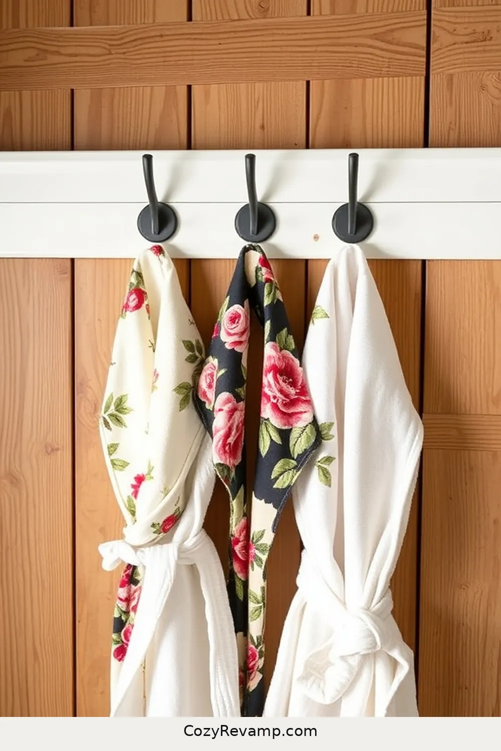 21 Inspiring Modern Farmhouse Bathroom Ideas With Upcycled Fabric Materials 16 15. Fabric-Crafted Bathrobe Hooks for 21 Inspiring Modern Farmhouse Bathroom Ideas With Upcycled Fabric Materials