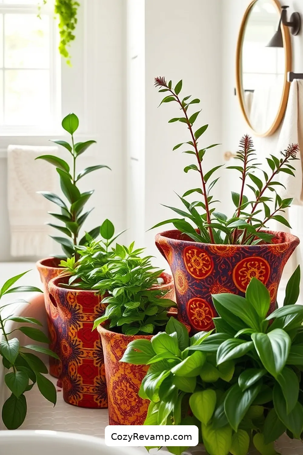 21 Inspiring Modern Farmhouse Bathroom Ideas With Upcycled Fabric Materials 19 18. Fabric-Covered Planters for 21 Inspiring Modern Farmhouse Bathroom Ideas With Upcycled Fabric Materials