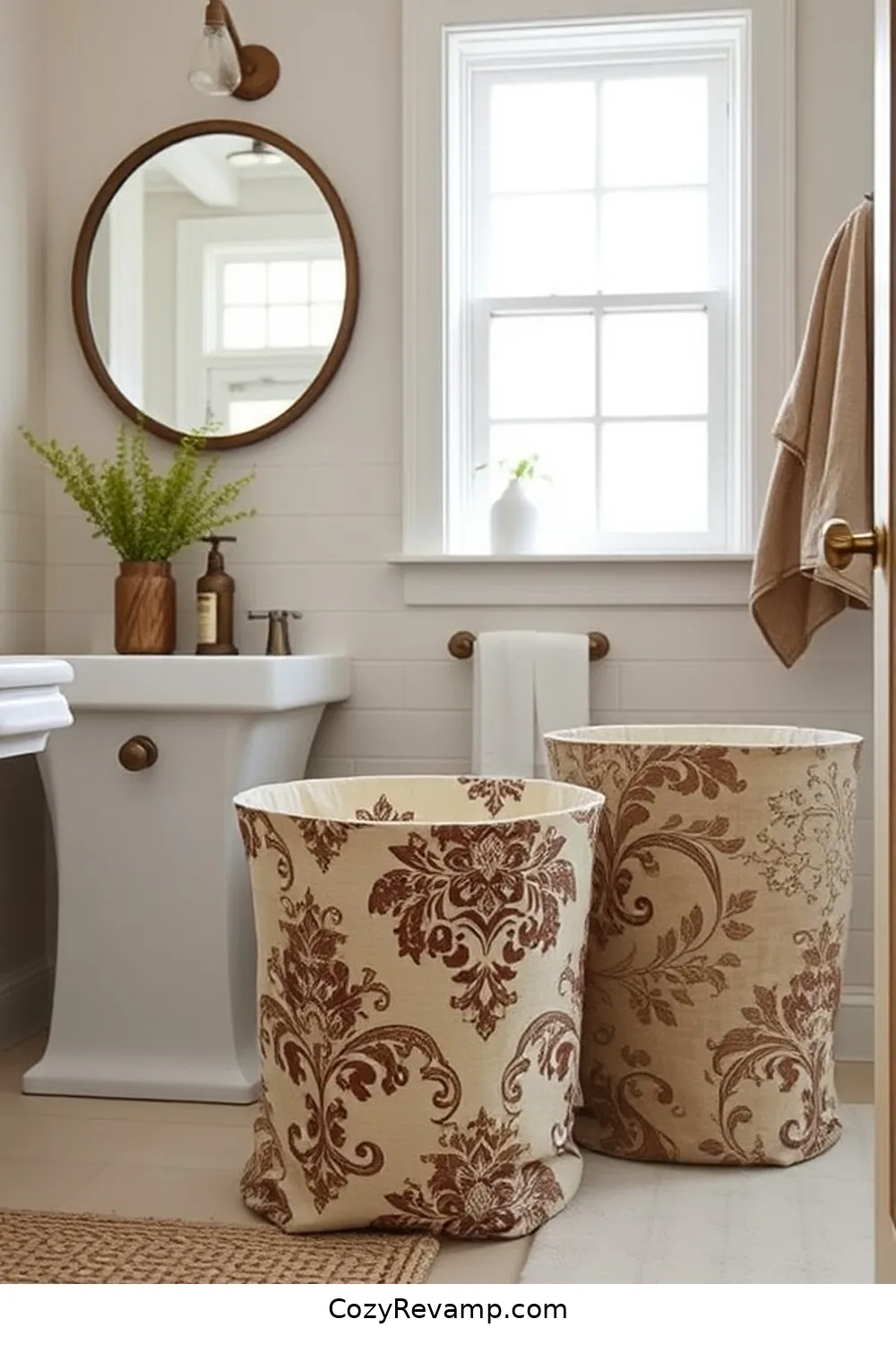 21 Inspiring Modern Farmhouse Bathroom Ideas With Upcycled Fabric Materials 20 19. Chic Fabric Waste Bins for 21 Inspiring Modern Farmhouse Bathroom Ideas With Upcycled Fabric Materials