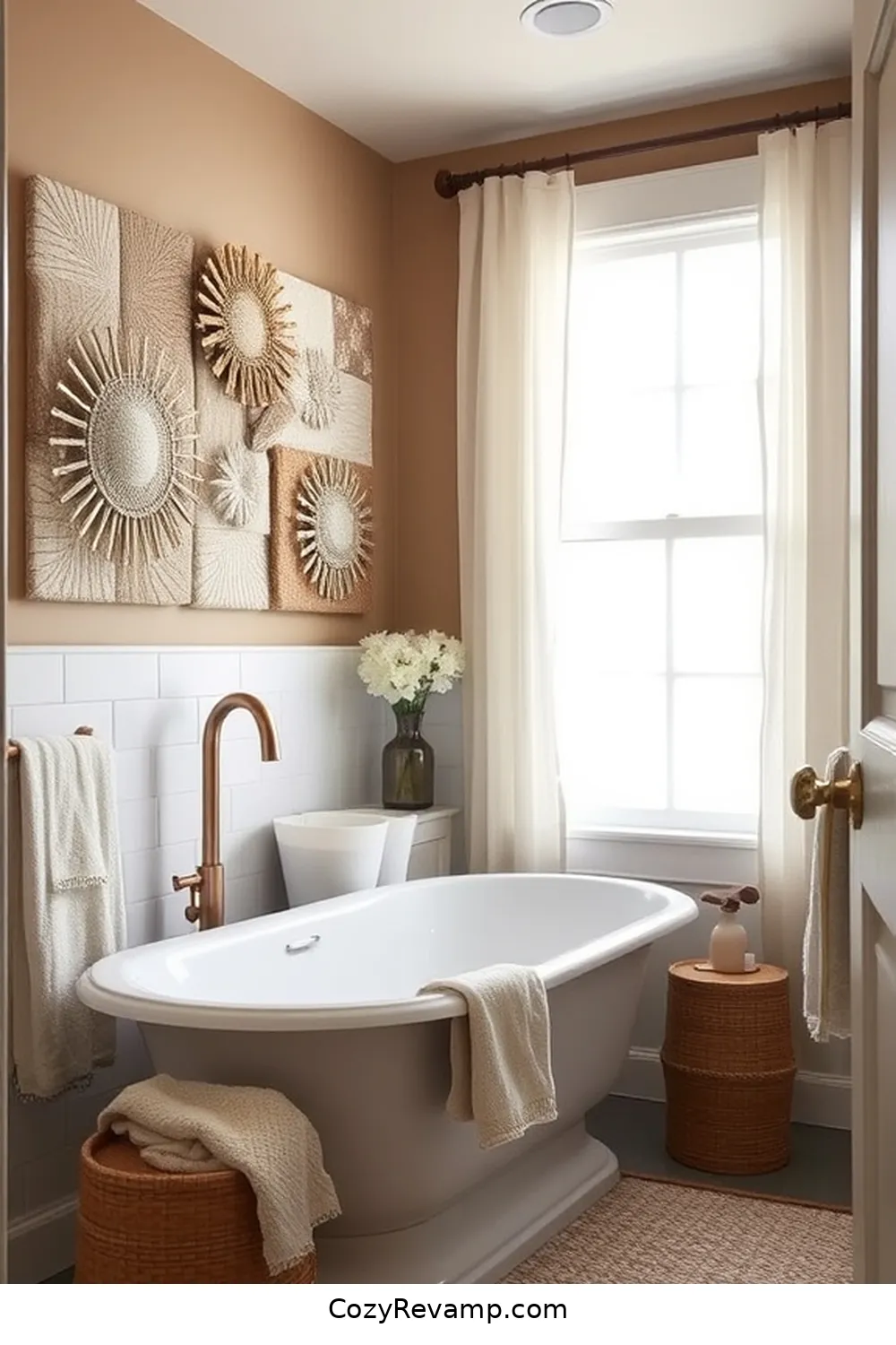 21 Inspiring Modern Farmhouse Bathroom Ideas With Upcycled Fabric Materials 4 3. DIY Fabric Wall Art for 21 Inspiring Modern Farmhouse Bathroom Ideas With Upcycled Fabric Materials