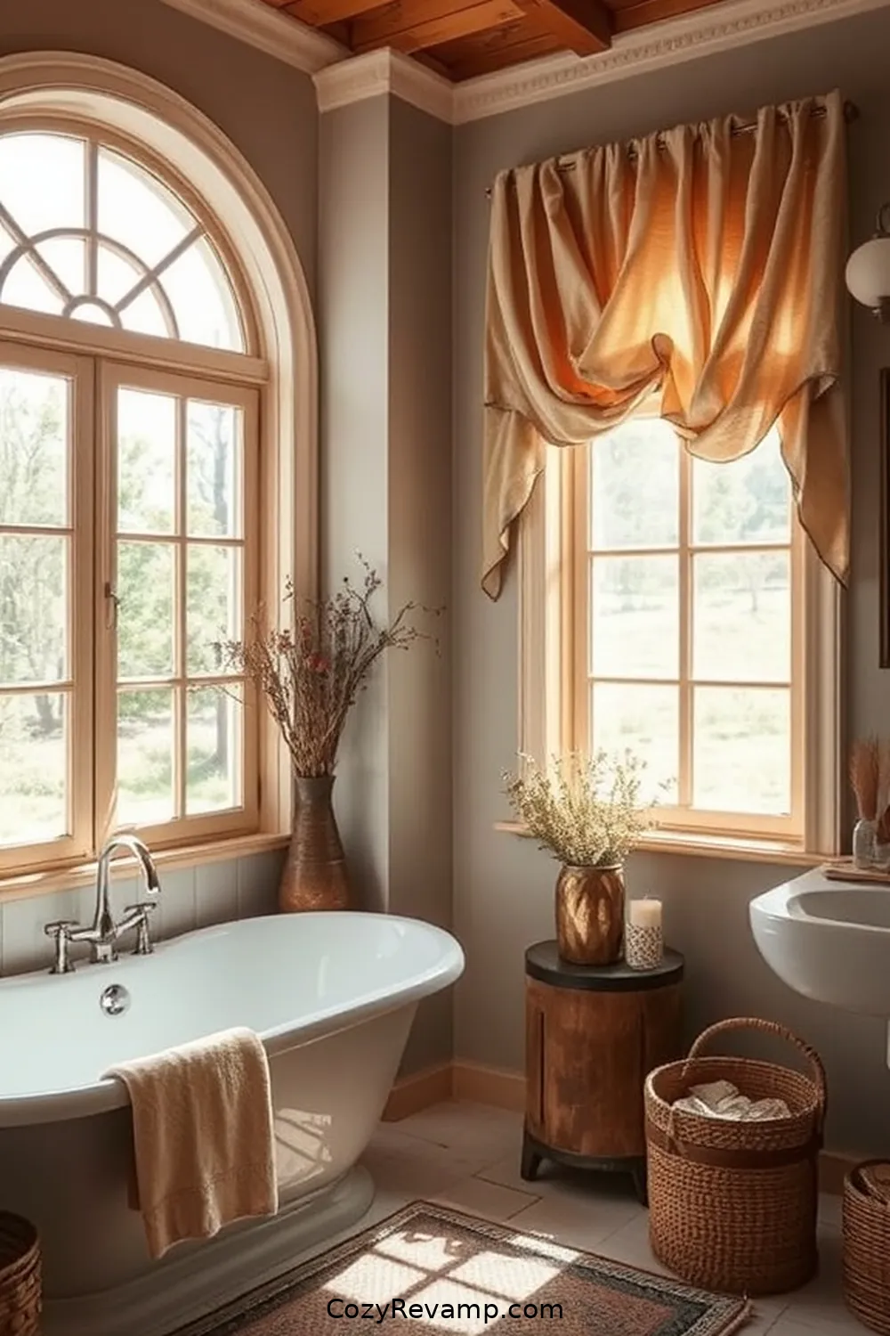 21 Inspiring Modern Farmhouse Bathroom Ideas With Upcycled Fabric Materials 9 8. Fabric Window Treatments for 21 Inspiring Modern Farmhouse Bathroom Ideas With Upcycled Fabric Materials