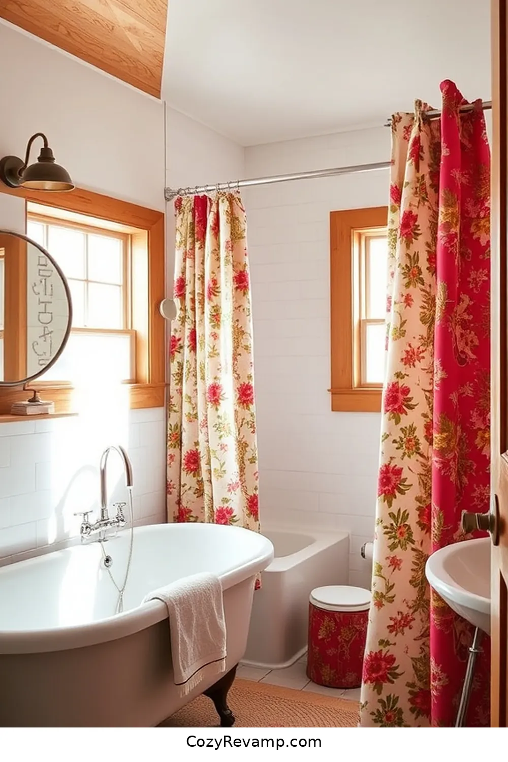 21 Inspiring Modern Farmhouse Bathroom Ideas With Upcycled Fabric Materials 2 Upcycled Fabric Shower Curtains for 21 Inspiring Modern Farmhouse Bathroom Ideas With Upcycled Fabric Materials