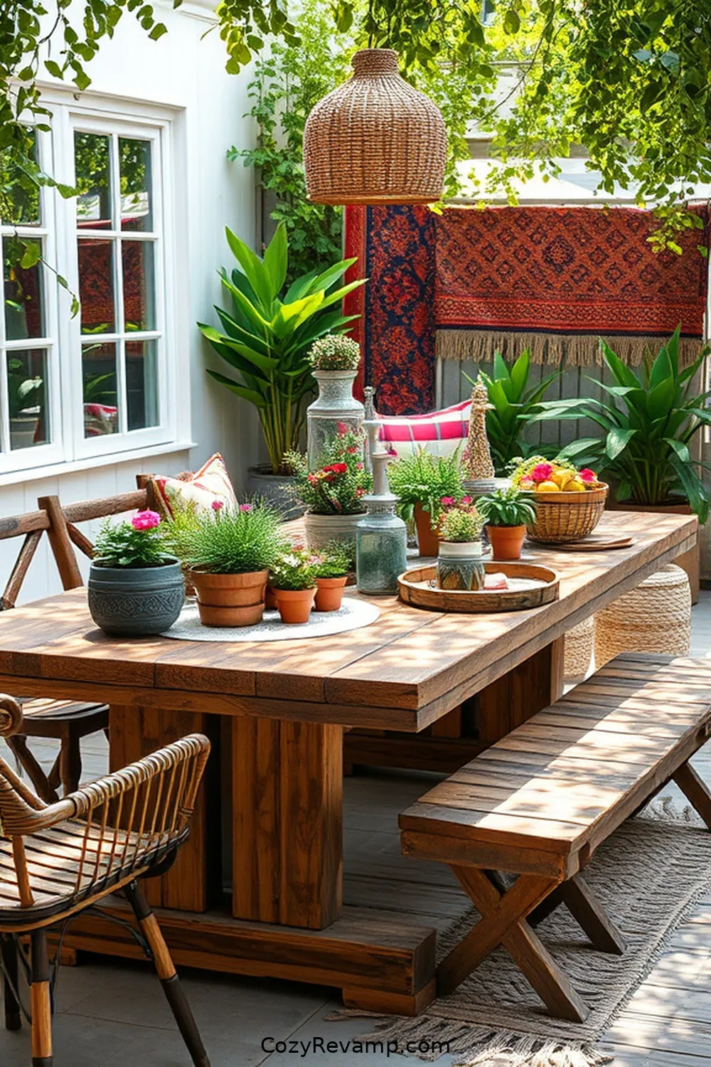 21 Must-Have Elements for a Bohemian Outdoor Patio With Natural Fibers 20 Reclaimed Wood Tables for 21 Must-Have Elements for a Bohemian Outdoor Patio With Natural Fibers
