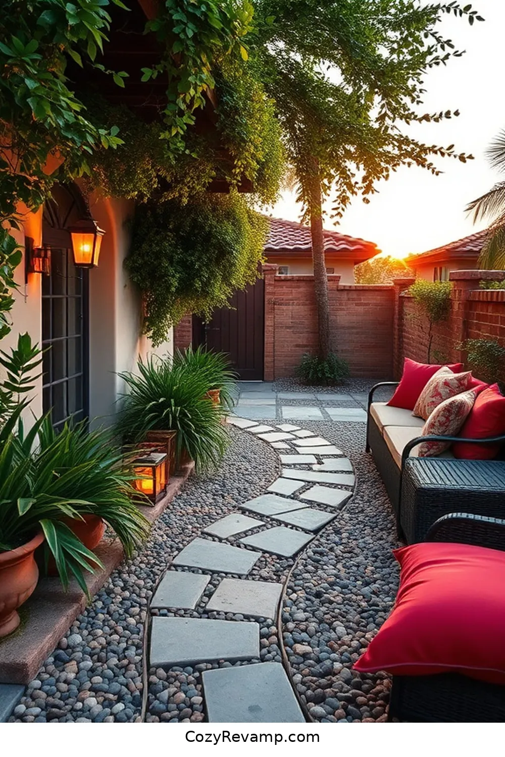 21 Must-Have Elements for a Bohemian Outdoor Patio With Natural Fibers 17 Stone or Pebble Pathways for 21 Must-Have Elements for a Bohemian Outdoor Patio With Natural Fibers