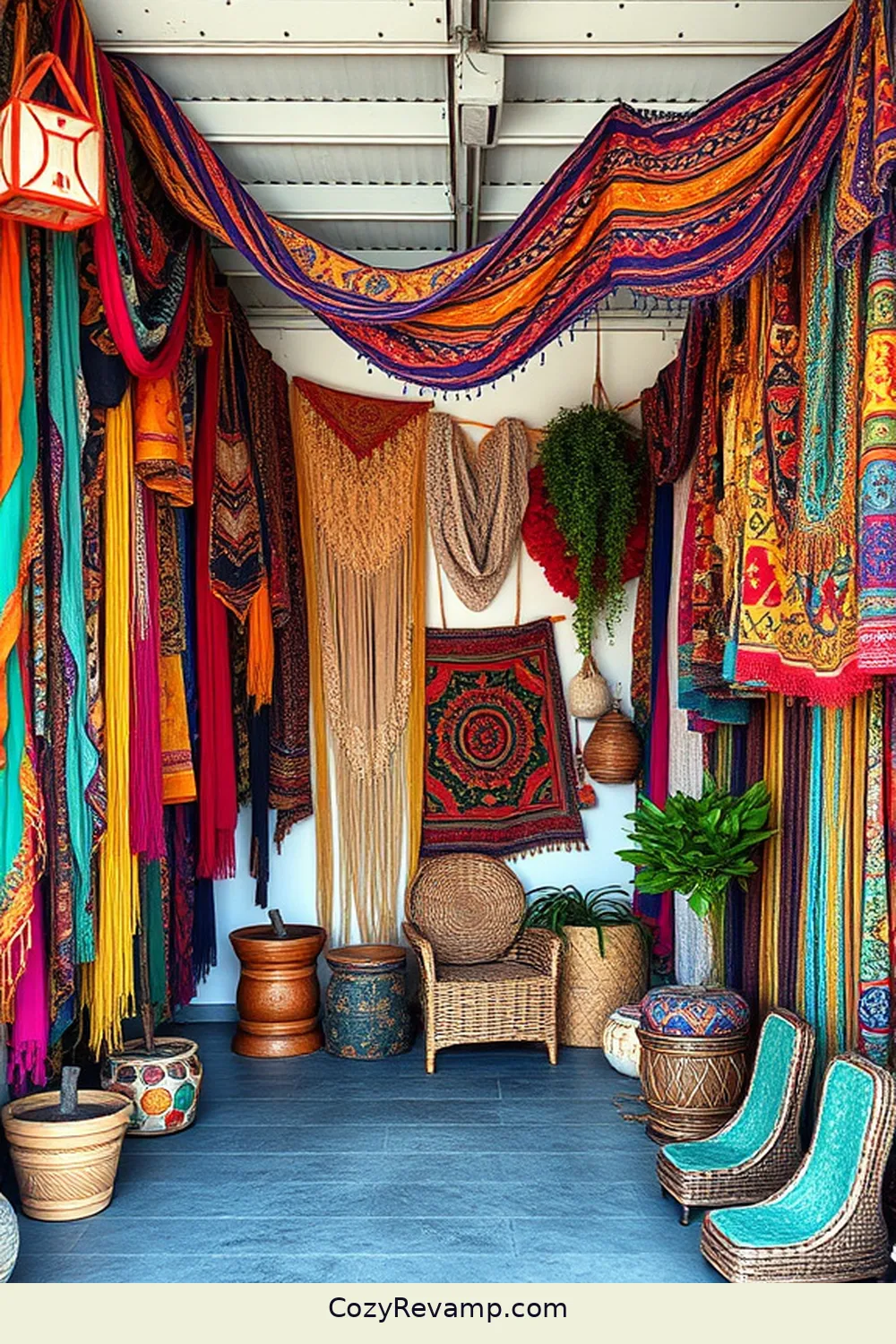 21 Ways to Create a Bohemian Garage With Upcycled Fabric Material 2 Colorful Fabric Wall Hangings for 21 Ways to Create a Bohemian Garage With Upcycled Fabric Material