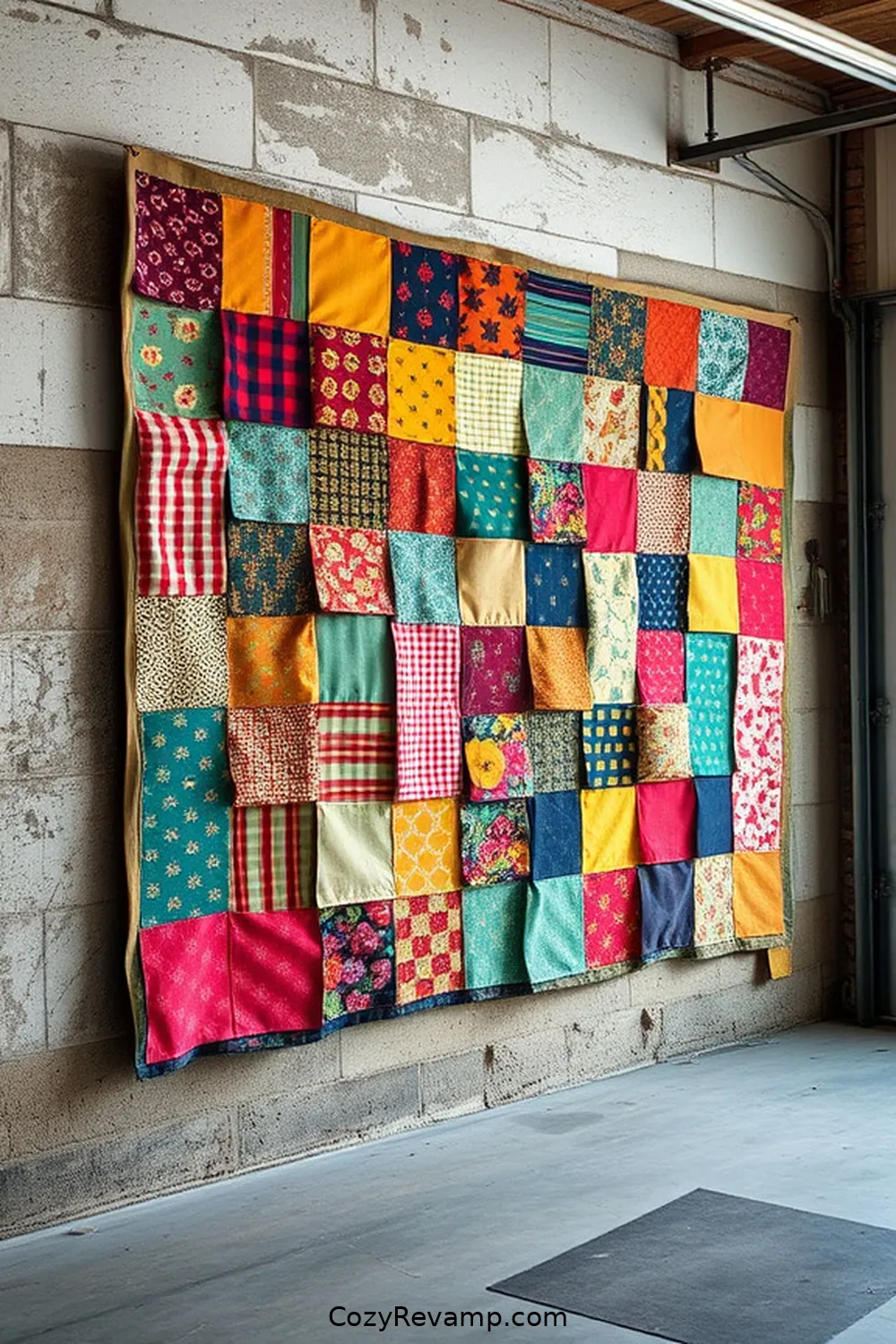 21 Ways to Create a Bohemian Garage With Upcycled Fabric Material 19 Patchwork Fabric Wall Art for 21 Ways to Create a Bohemian Garage With Upcycled Fabric Material