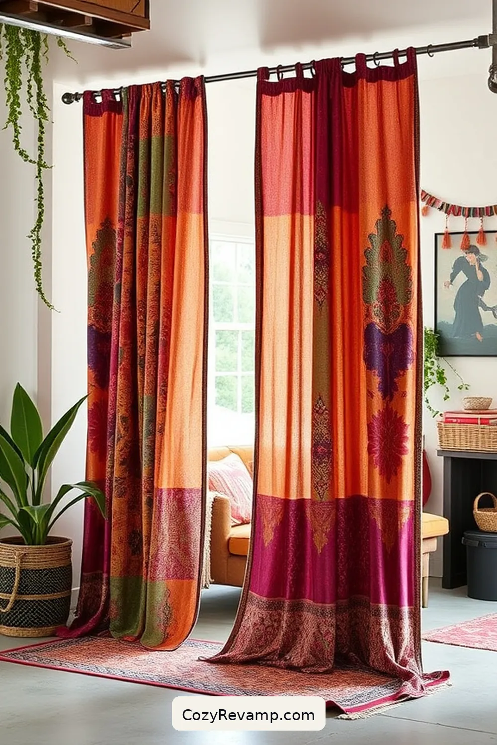 21 Ways to Create a Bohemian Garage With Upcycled Fabric Material 5 Upcycled Curtain Panels as Room Dividers for 21 Ways to Create a Bohemian Garage With Upcycled Fabric Material