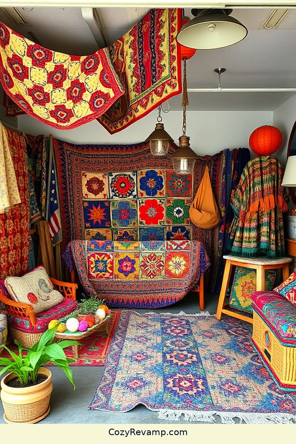 21 Ways to Create a Bohemian Garage With Upcycled Fabric Material 13 Vintage Quilt Throw for Comfort for 21 Ways to Create a Bohemian Garage With Upcycled Fabric Material
