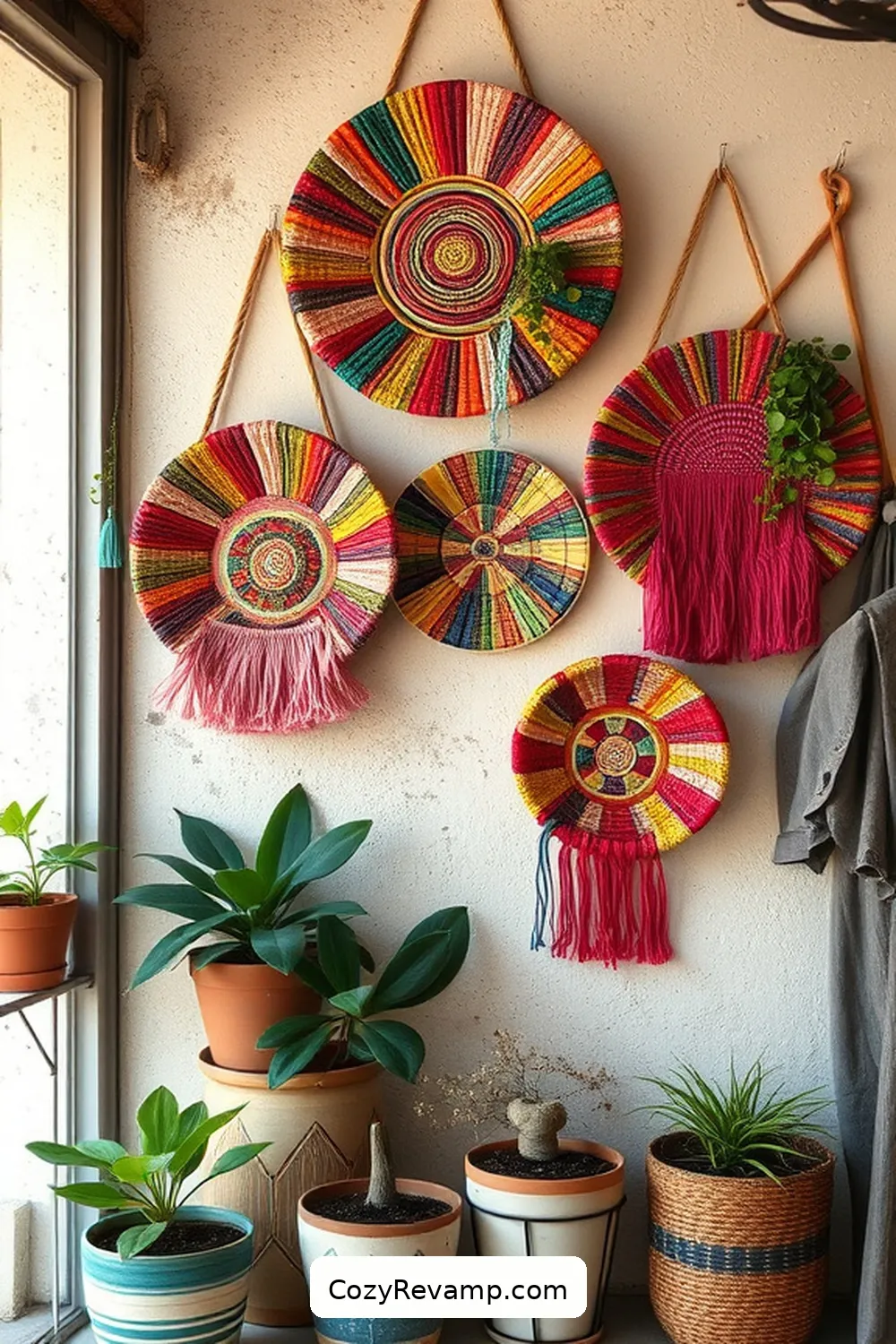 21 Ways to Create a Bohemian Garage With Upcycled Fabric Material 12 Woven Wall Baskets Using Fabric Strips for 21 Ways to Create a Bohemian Garage With Upcycled Fabric Material