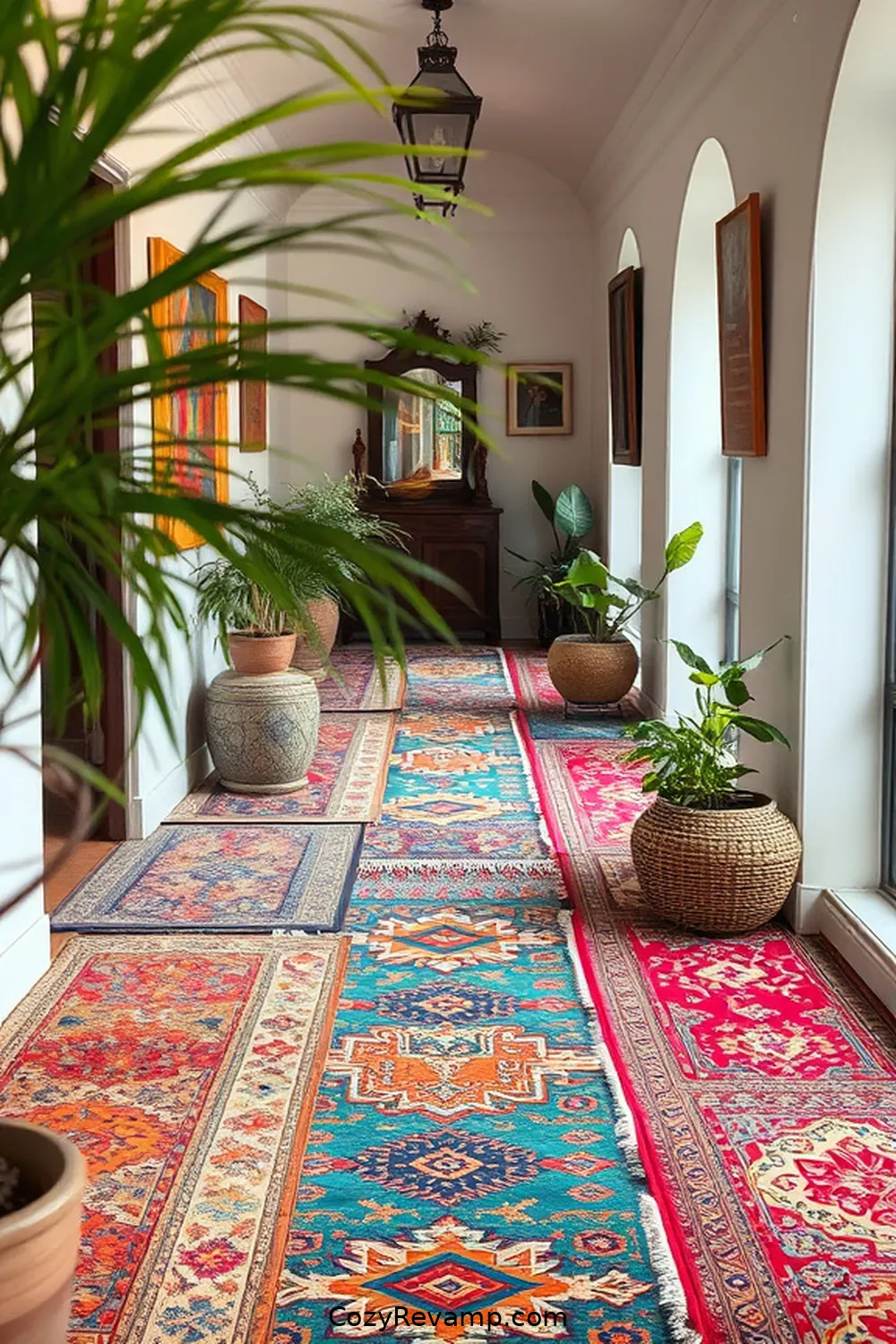 21 Ways to Create a Bohemian Hallway With Upcycled Fabric Material 11 Layered Textile Rugs for 21 Ways to Create a Bohemian Hallway With Upcycled Fabric Material