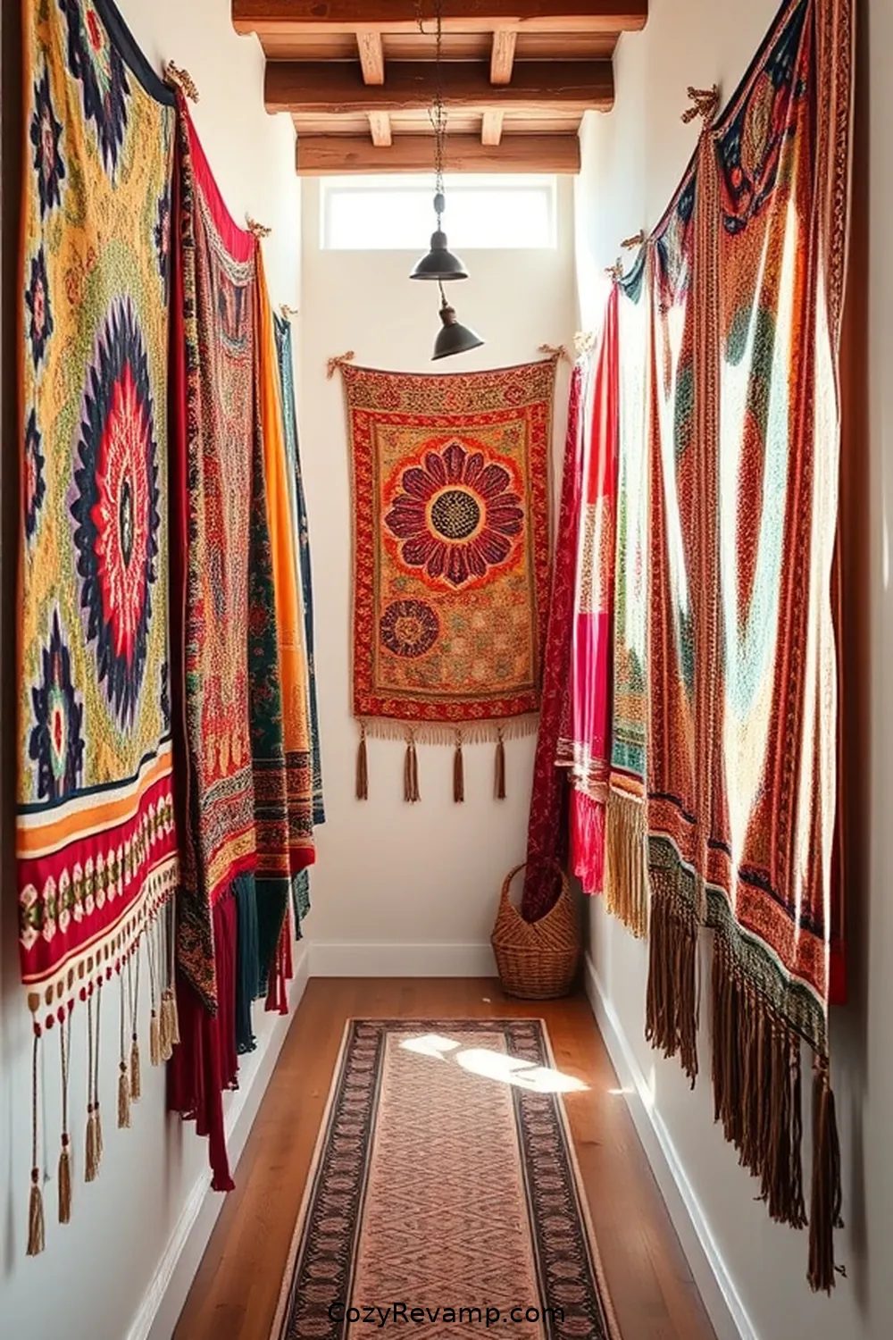 21 Ways to Create a Bohemian Hallway With Upcycled Fabric Material 5 Textile Wall Hangings for 21 Ways to Create a Bohemian Hallway With Upcycled Fabric Material