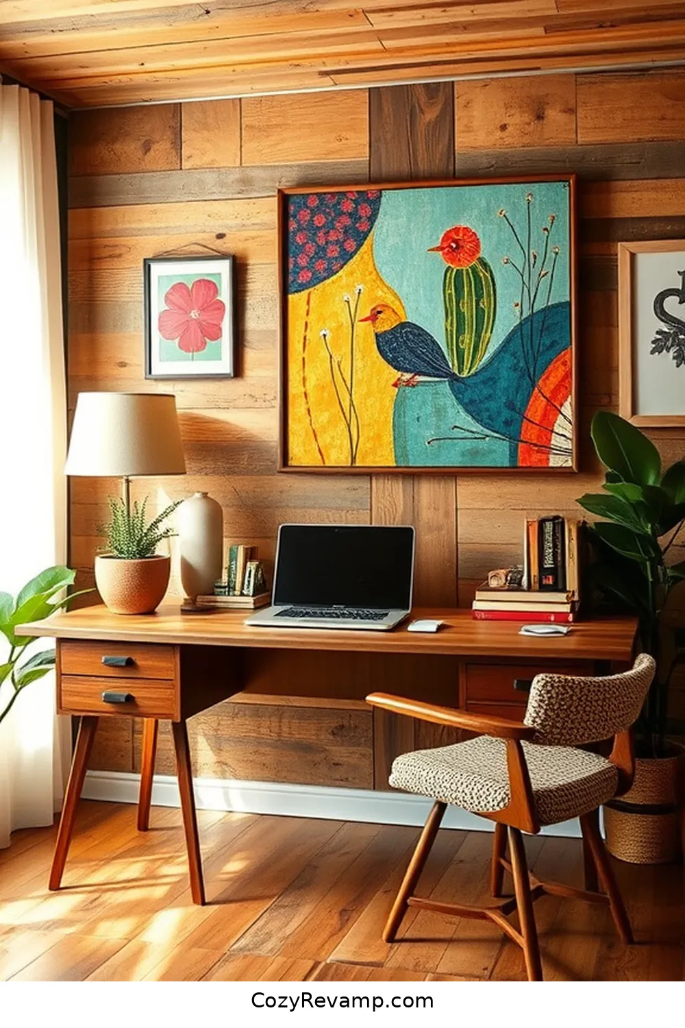 21 Ways to Create a Mid-Century Modern Home Office With Reclaimed Materials 19 Add Art From Local Reclaimed Material Artists for 21 Ways to Create a Mid-Century Modern Home Office With Reclaimed Materials