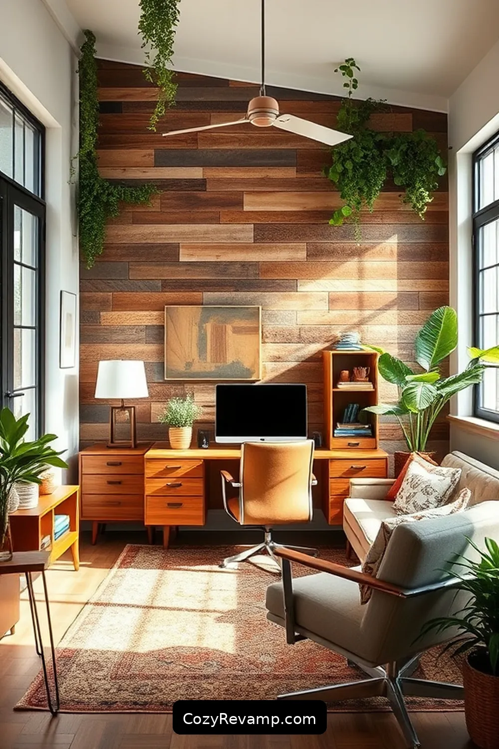 21 Ways to Create a Mid-Century Modern Home Office With Reclaimed Materials 9 Create a Statement Wall With Reclaimed Panels for 21 Ways to Create a Mid-Century Modern Home Office With Reclaimed Materials