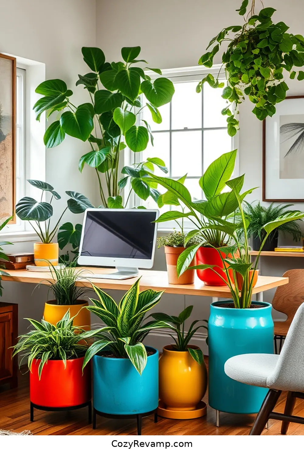 21 Ways to Create a Mid-Century Modern Home Office With Reclaimed Materials 14 Incorporate Plants in Vintage Pots for 21 Ways to Create a Mid-Century Modern Home Office With Reclaimed Materials