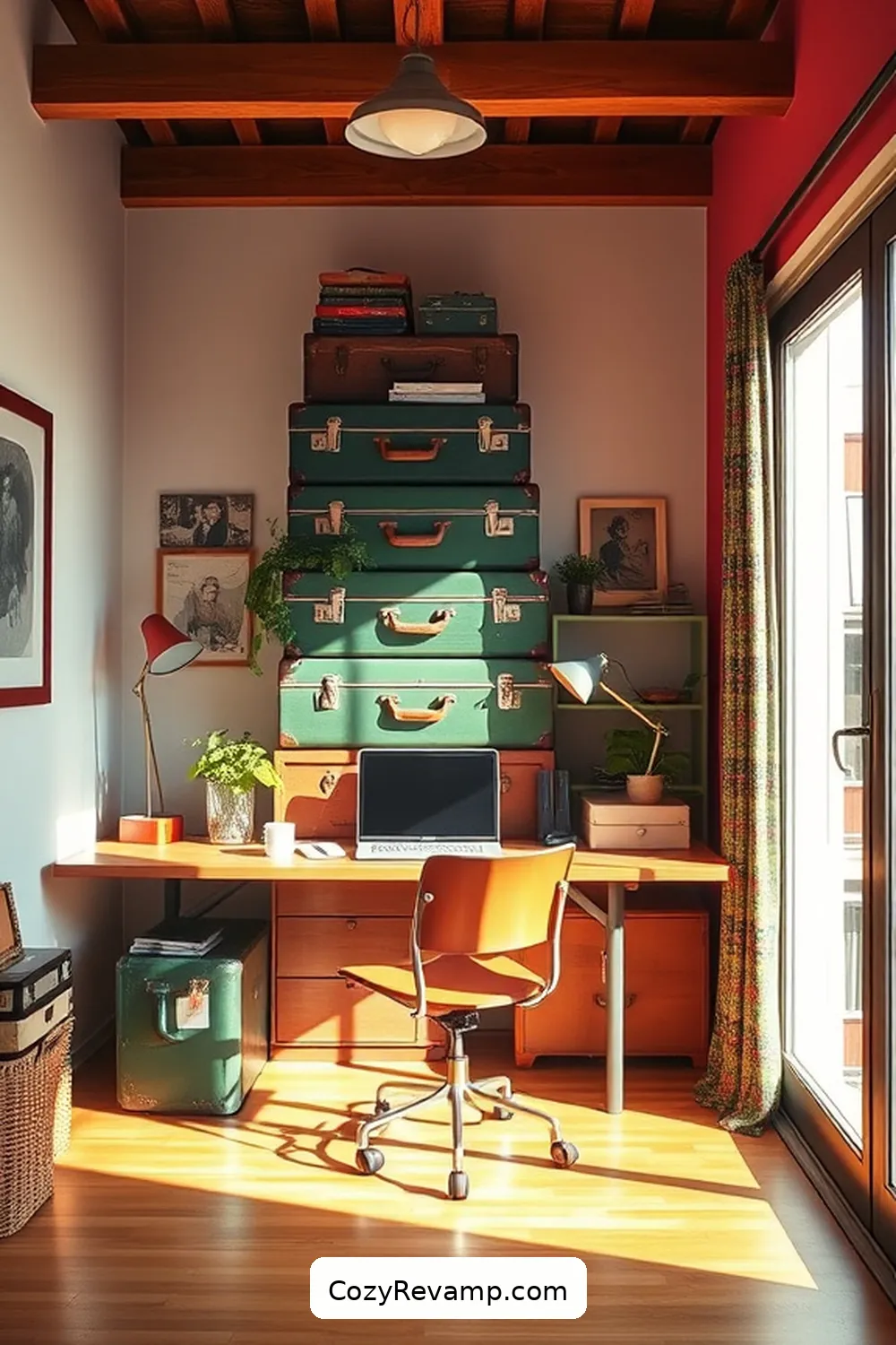 21 Ways to Create a Mid-Century Modern Home Office With Reclaimed Materials 15 Utilize Old Suitcases as Storage for 21 Ways to Create a Mid-Century Modern Home Office With Reclaimed Materials