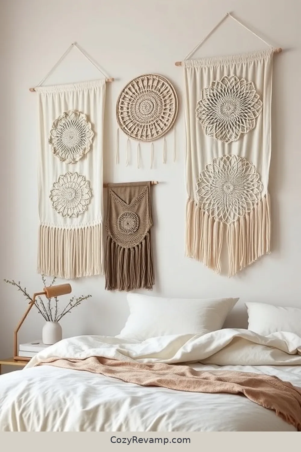 21 Ways to Style Your Minimalist Bedroom With Upcycled Fabric Material 11 DIY Fabric Wall Hangings for 21 Ways to Style Your Minimalist Bedroom With Upcycled Fabric Material