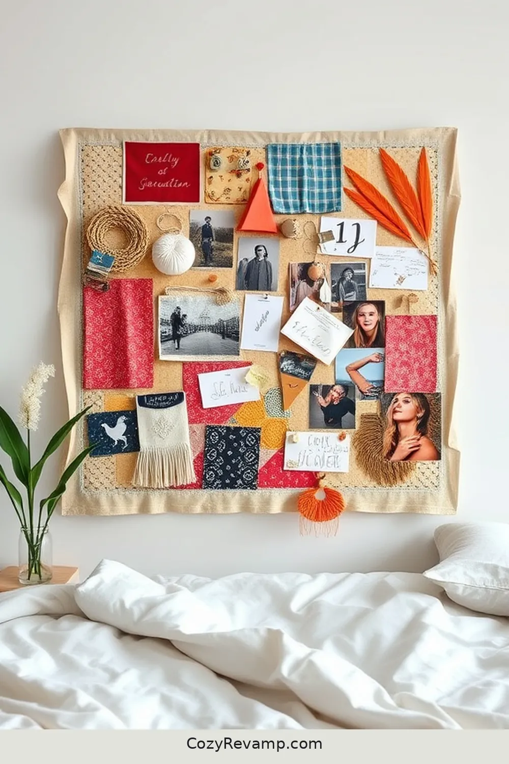 21 Ways to Style Your Minimalist Bedroom With Upcycled Fabric Material 15 Fabric-Covered Bulletin Board for 21 Ways to Style Your Minimalist Bedroom With Upcycled Fabric Material