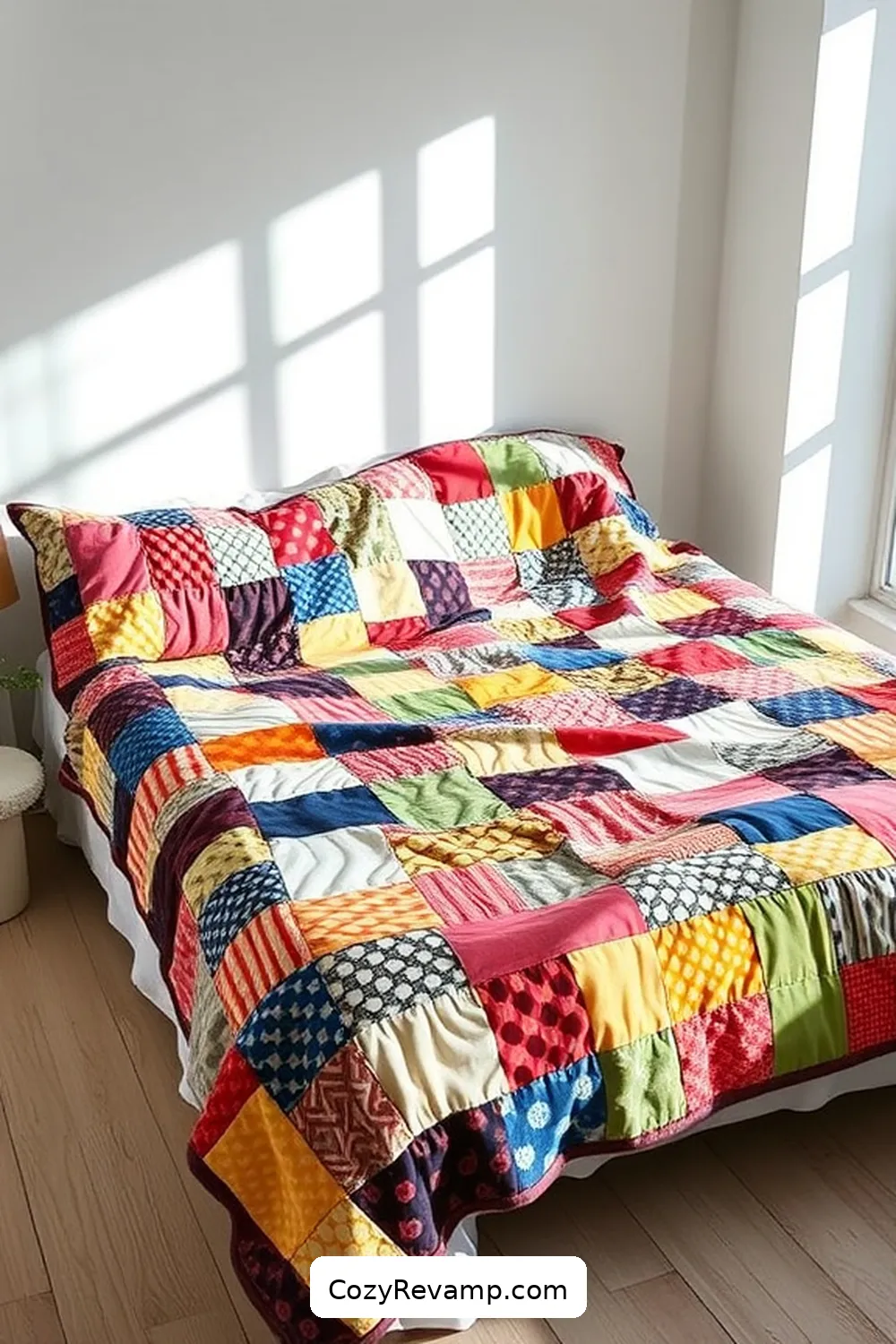 21 Ways to Style Your Minimalist Bedroom With Upcycled Fabric Material 9 Patchwork Quilt From Scraps for 21 Ways to Style Your Minimalist Bedroom With Upcycled Fabric Material