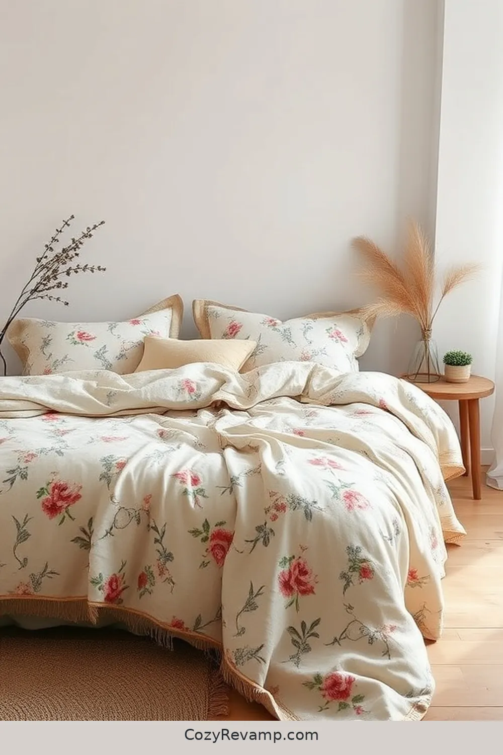 21 Ways to Style Your Minimalist Bedroom With Upcycled Fabric Material 14 Vintage Fabric Bedspread for 21 Ways to Style Your Minimalist Bedroom With Upcycled Fabric Material