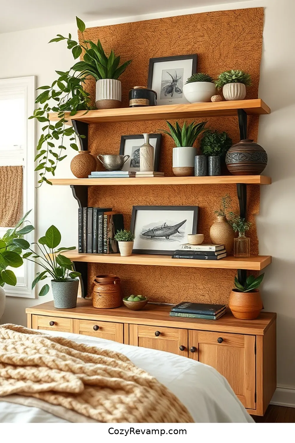 21 Ways to Use Cork Material in Your Modern Farmhouse Bedroom 4 Cork-Lined Shelves for a Unique Display for 21 Ways to Use Cork Material in Your Modern Farmhouse Bedroom
