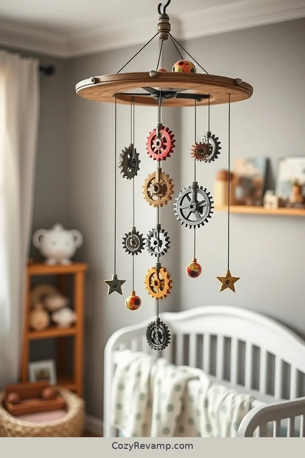 22 Clever Ideas for an Industrial Nursery Featuring Reclaimed Materials 21 Industrial-Style Mobile for 22 Clever Ideas for an Industrial Nursery Featuring Reclaimed Materials