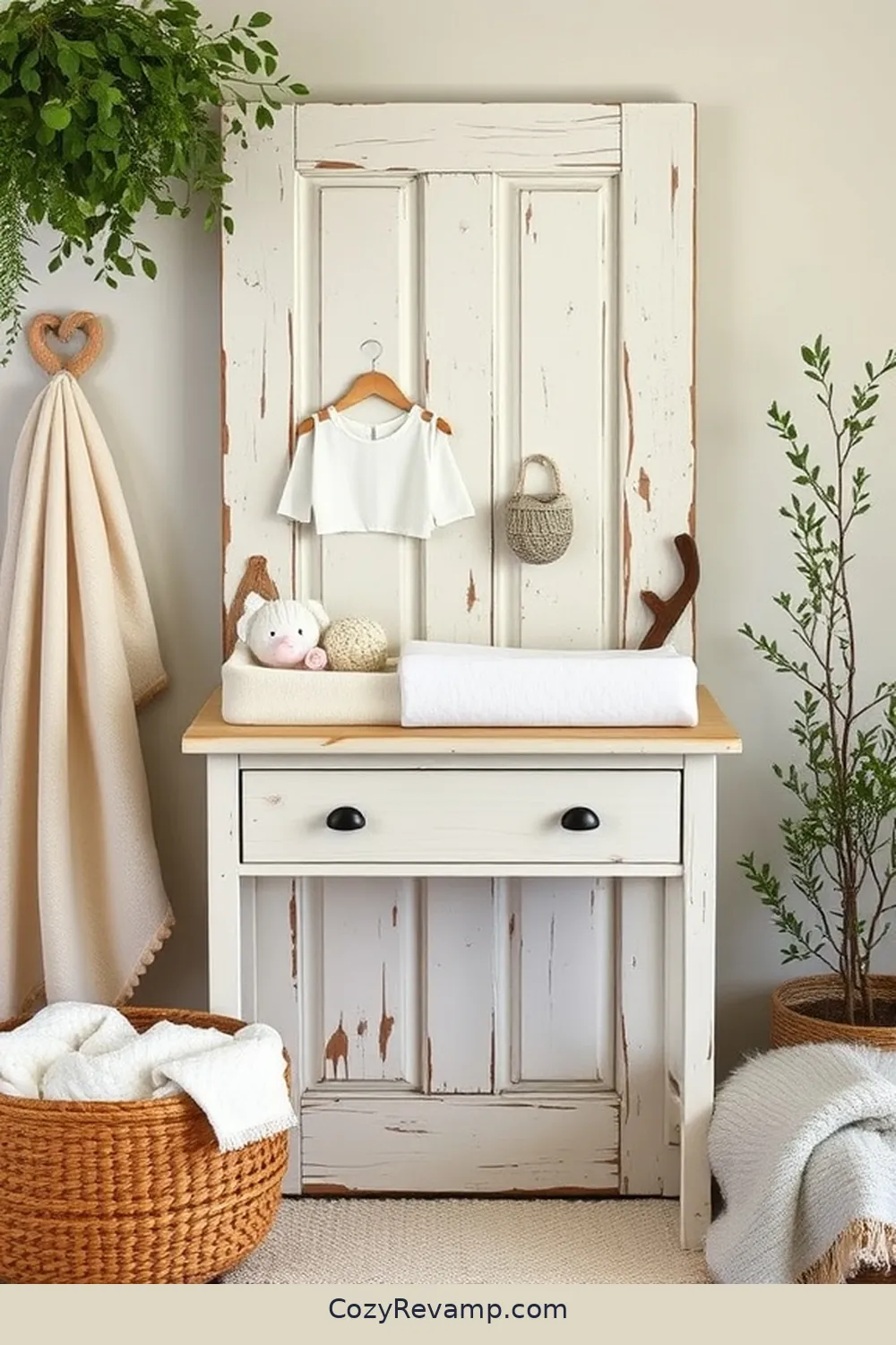 22 Clever Ideas for an Industrial Nursery Featuring Reclaimed Materials 5 Old Door as a Changing Table for 22 Clever Ideas for an Industrial Nursery Featuring Reclaimed Materials